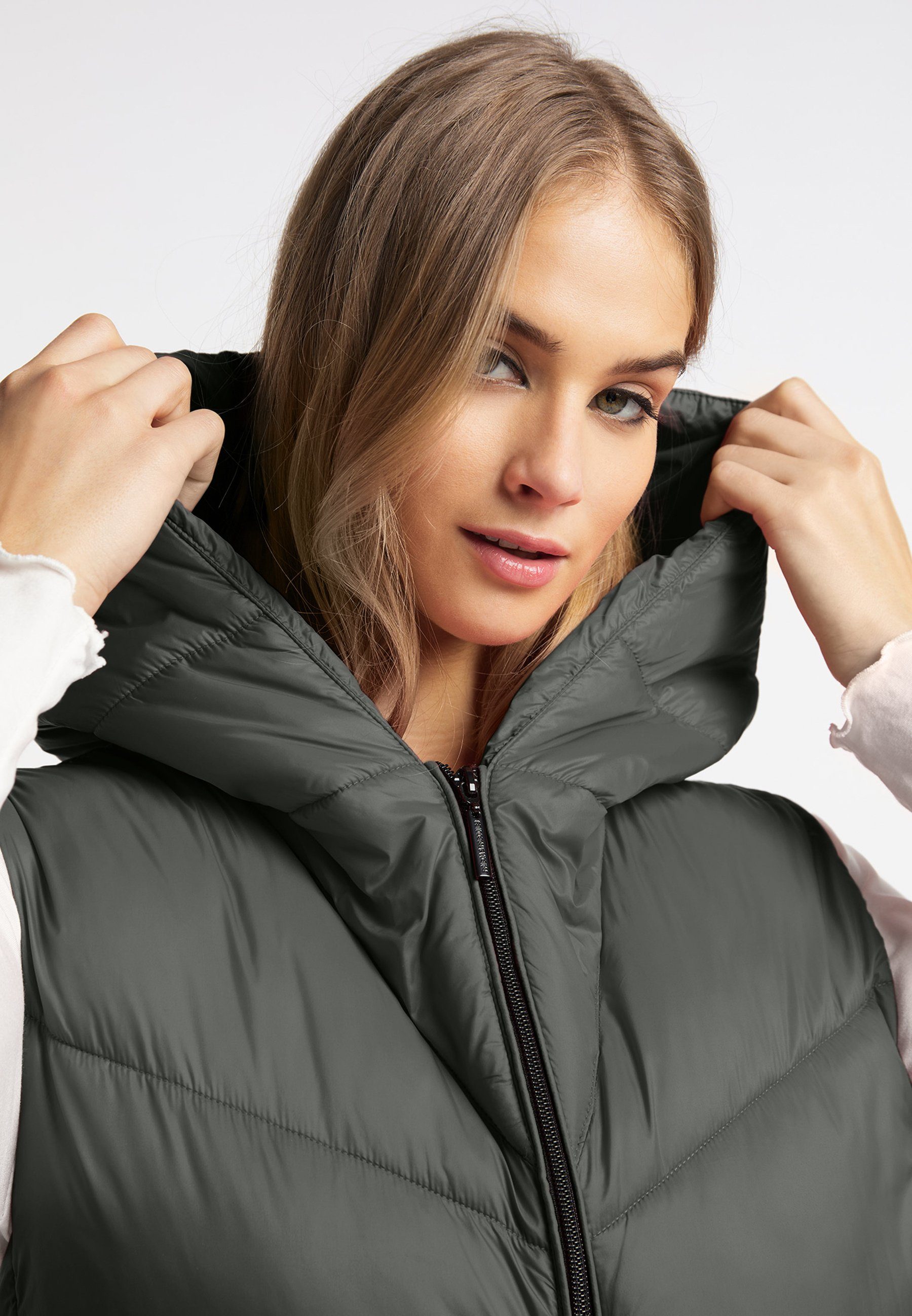 Laureen Thermolite GREEN Freddies NY Vest, Frieda Kapuze Steppweste DARK mit &