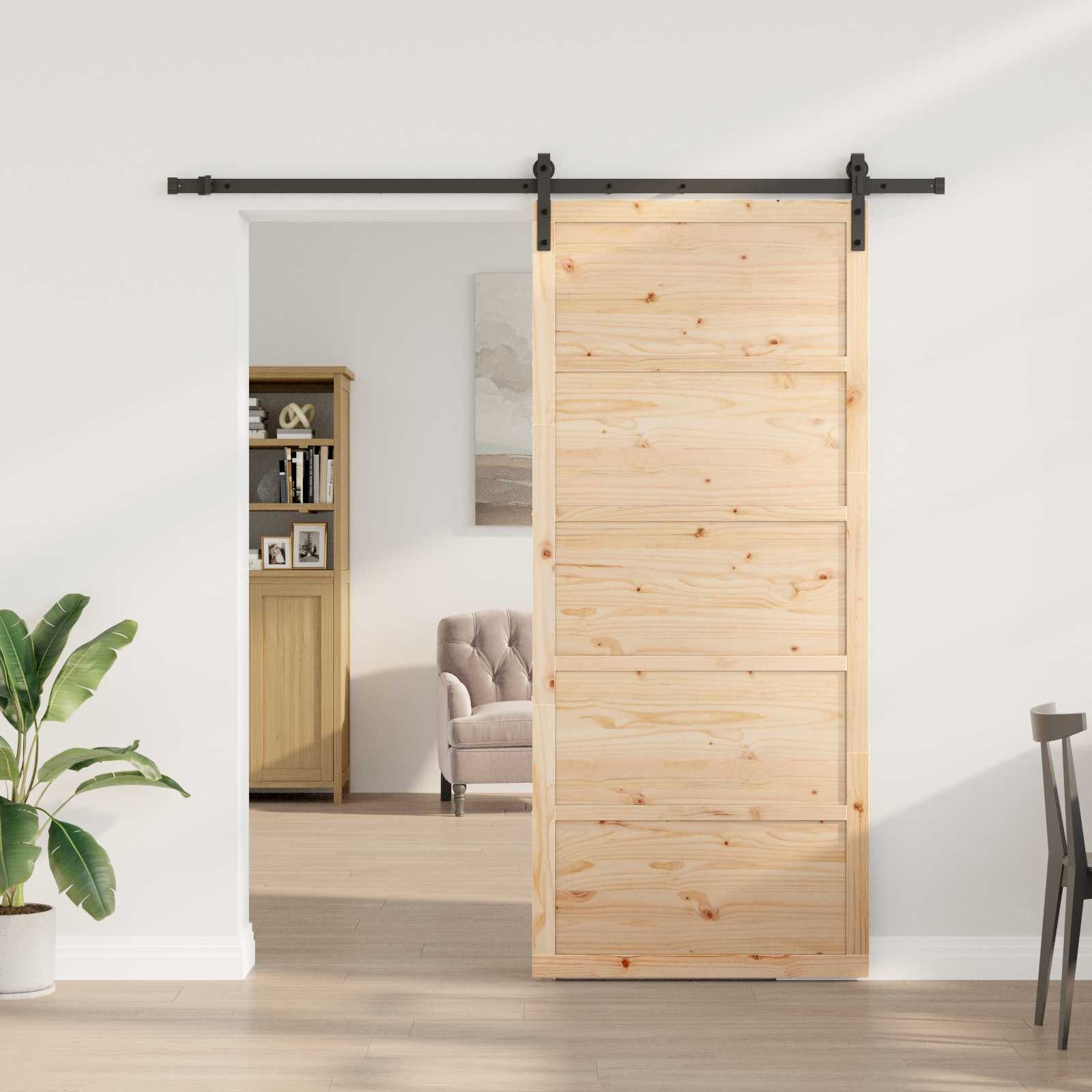 vidaXL Schiebetür Schiebetür Natur 80 x 208 cm Massives Kiefernholz (1-St)
