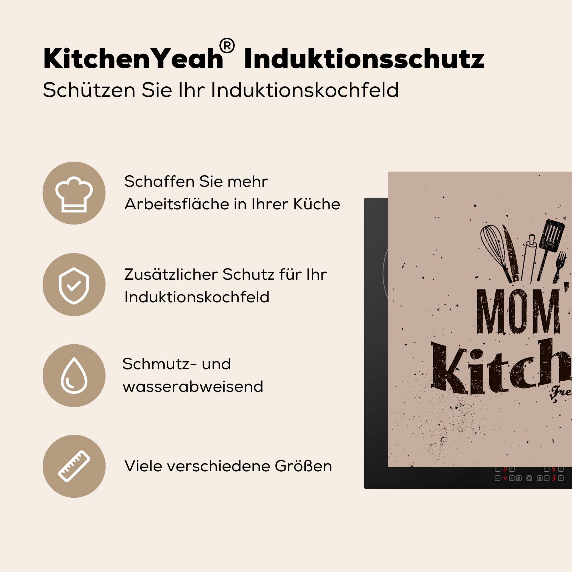 MuchoWow Herdblende-/Abdeckplatte Küche - Vinyl, für tlg), Ceranfeldabdeckung, Arbeitsplatte Mutter cm, - (1 Essen, 78x78 küche