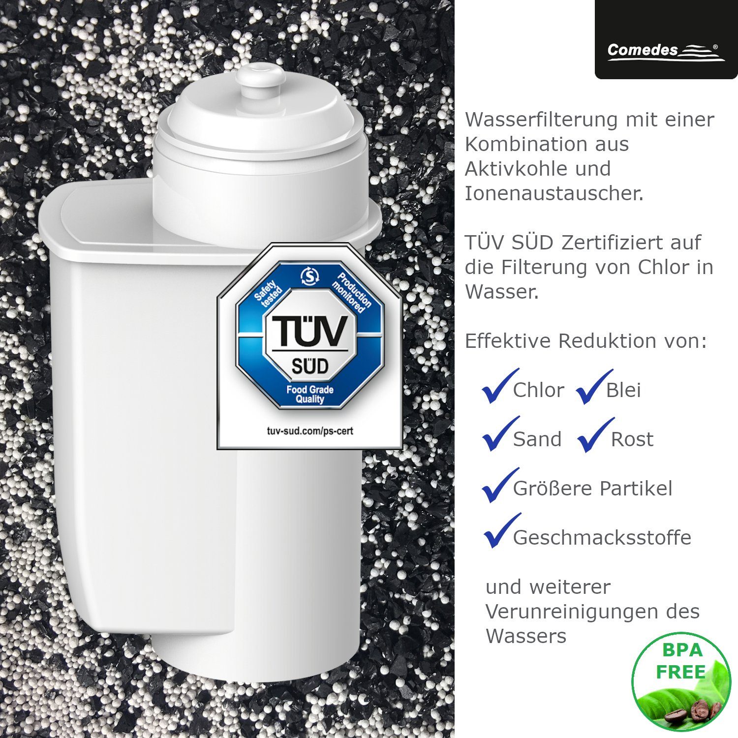 Comedes Wasserfilter 4er Set passend für Siemens EQ Serie, Bosch Vero Series, Zubehör für einsetzbar statt Siemens TZ70003, TZ70033, Bosch TCZ7003, 12008246 467873, einsetzbar statt BRITA Intenza TZ70003, 1016723 575491