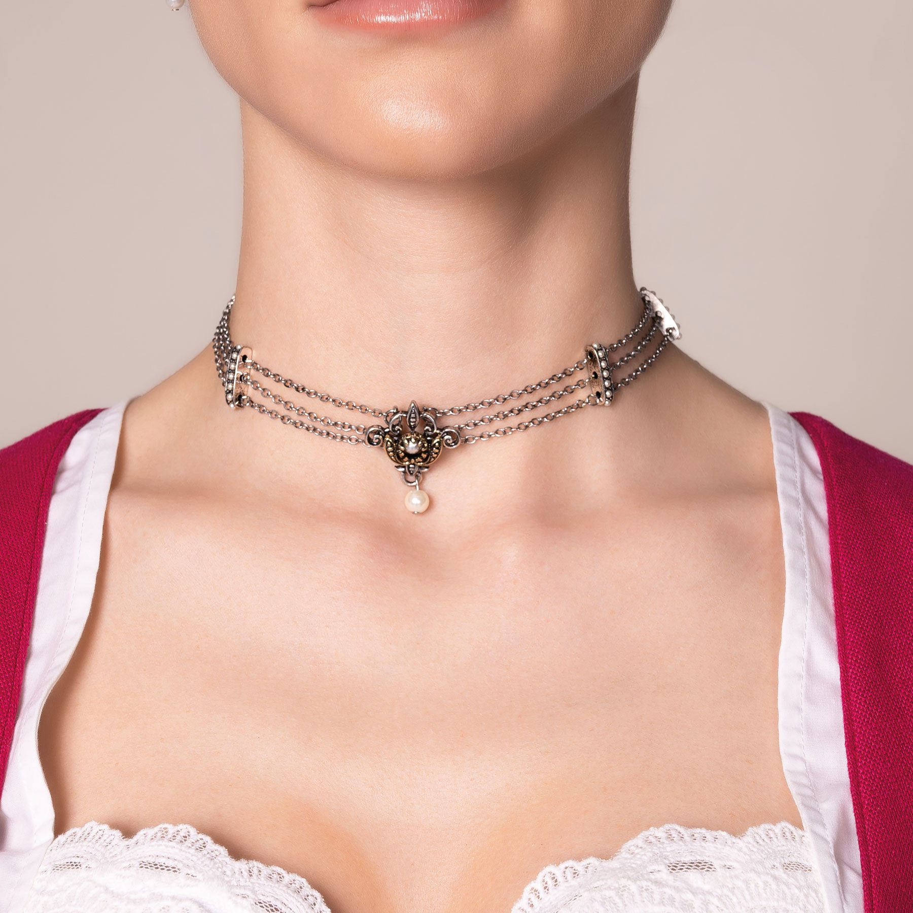 Alpenflüstern Collier Trachten-Metall-Kropfkette Lea (bicolor-farben), - nostalgische Trachtenkette, eleganter Damen-Trachtenschmuck, Dirndlk – Bild 2 von 4