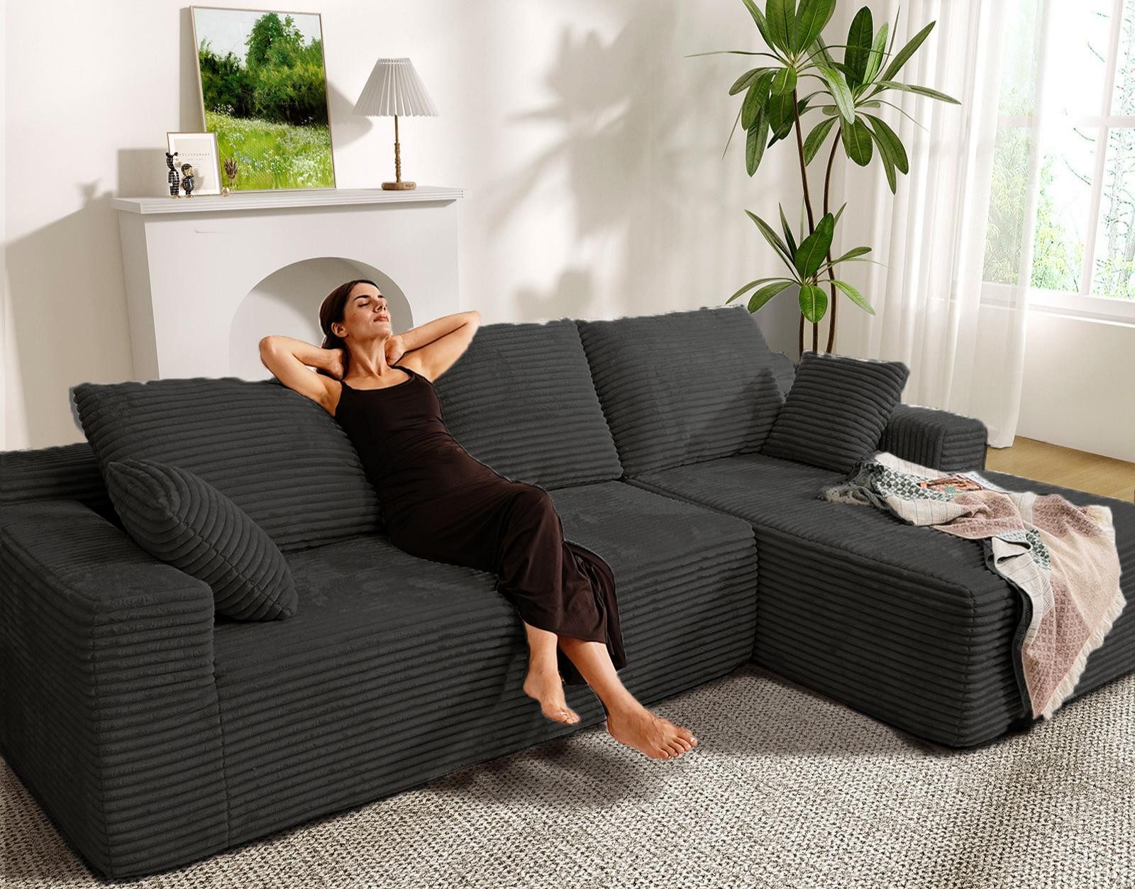 Patbrela Ecksofa Couch L-Form,Sofa Links Samtstoff Vierersofa mit Liegefläche