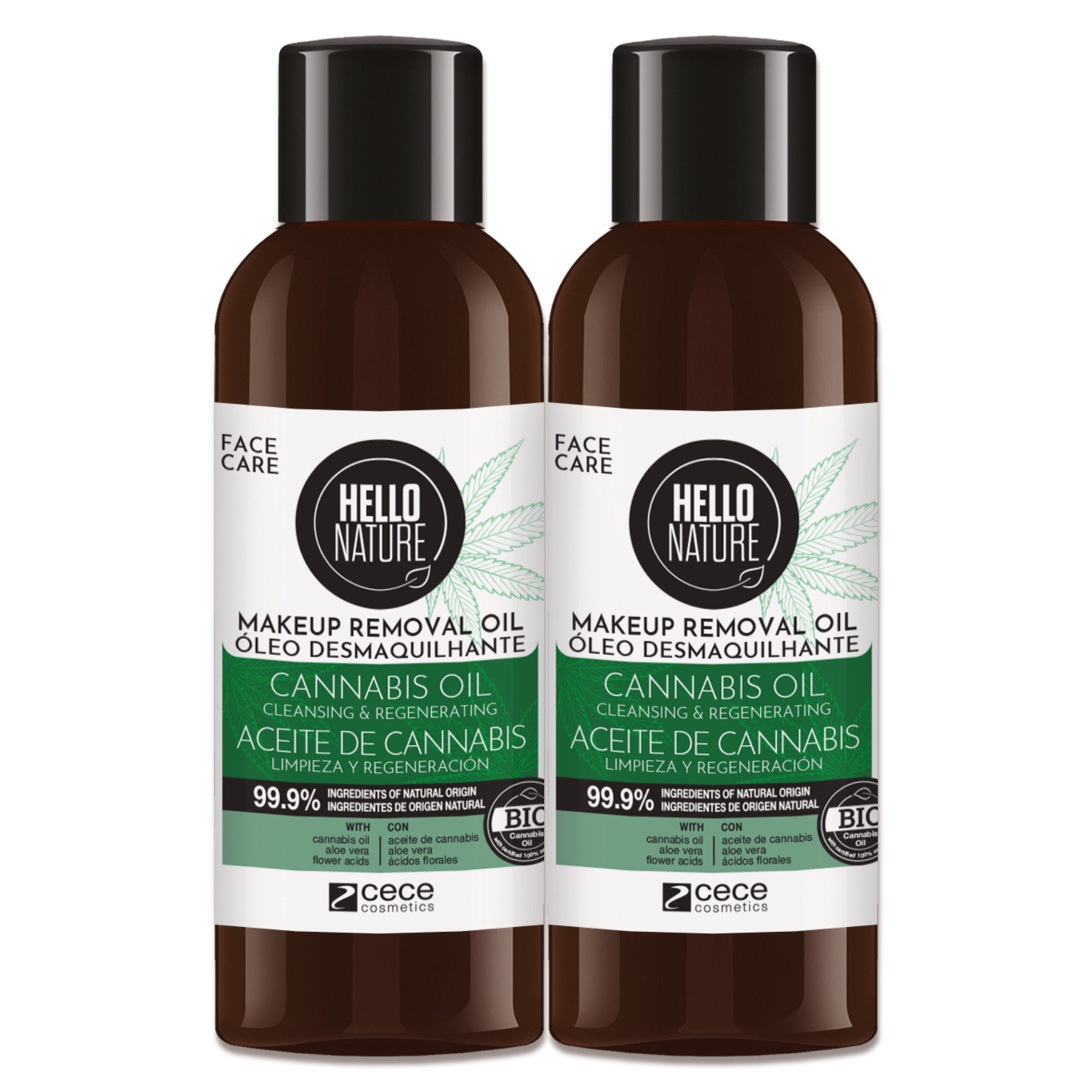 Hello Nature Make-up-Entferner Hello Nature Haut Gesicht Regeneration Reinigungsöl mit Hanföl, 2-tlg., Gesichtsreinigung, Gesichtspflege, Make-up, Cannabis