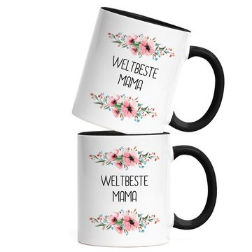 Hey!Print Tasse Weltbeste Mama Tasse Mutterliebe Blumenmotiv Geschenkidee Muttertag Geburtstag, Keramik