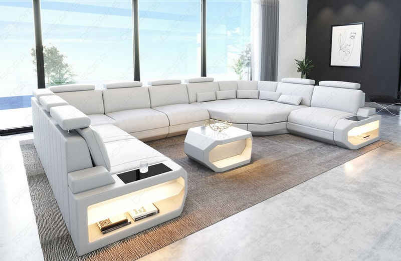 Sofa Dreams Wohnlandschaft Leder Sofa Asti U Form, Couch, U Form Ledersofa mit LED, Designersofa