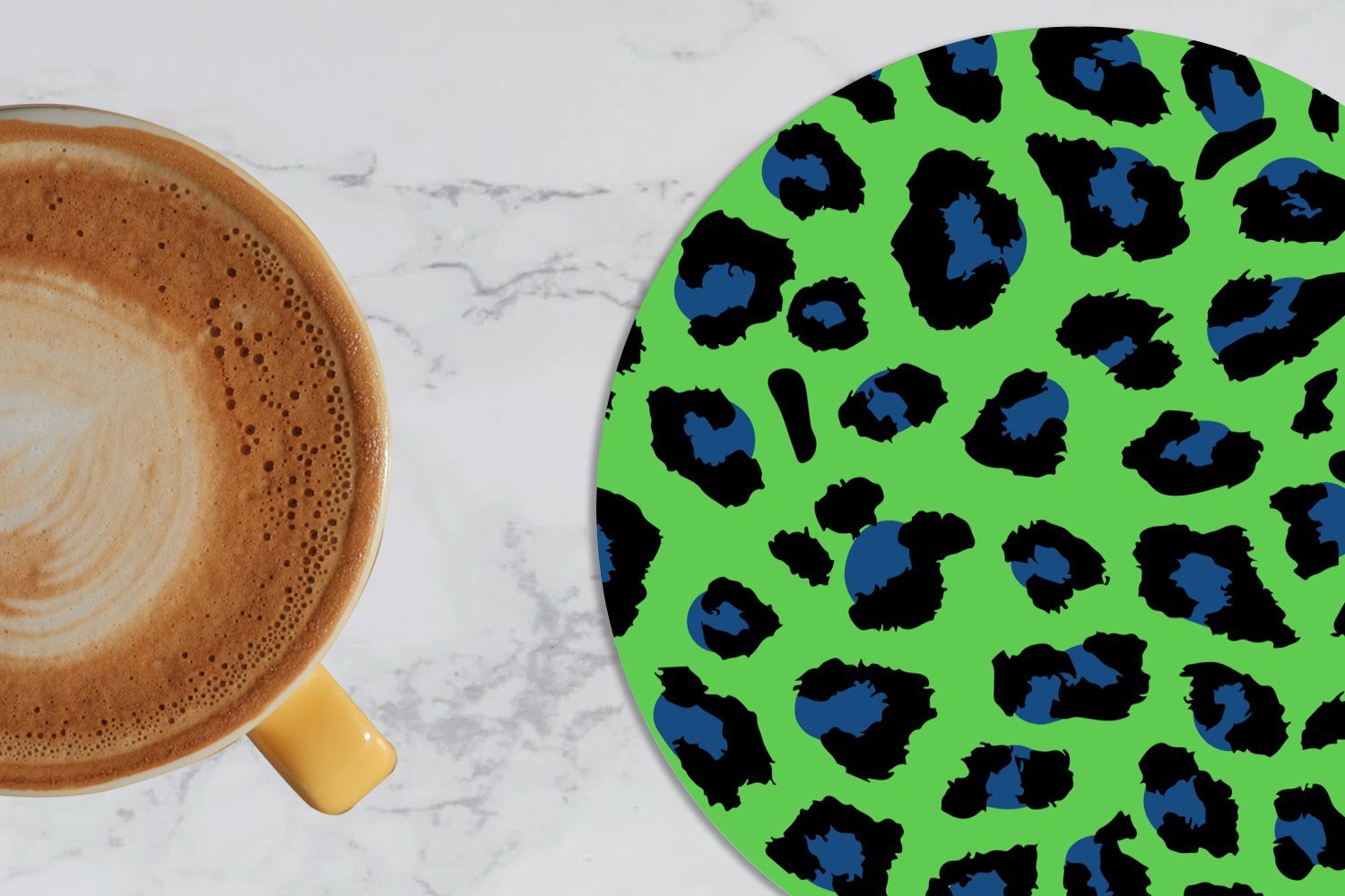 MuchoWow Glasuntersetzer Panther Druck - - für Grün Zubehör - Korkuntersetzer, Blau, Becher 6-tlg., Tassenuntersetzer, Neon Getränkeuntersetzer, Tasse, Gläser