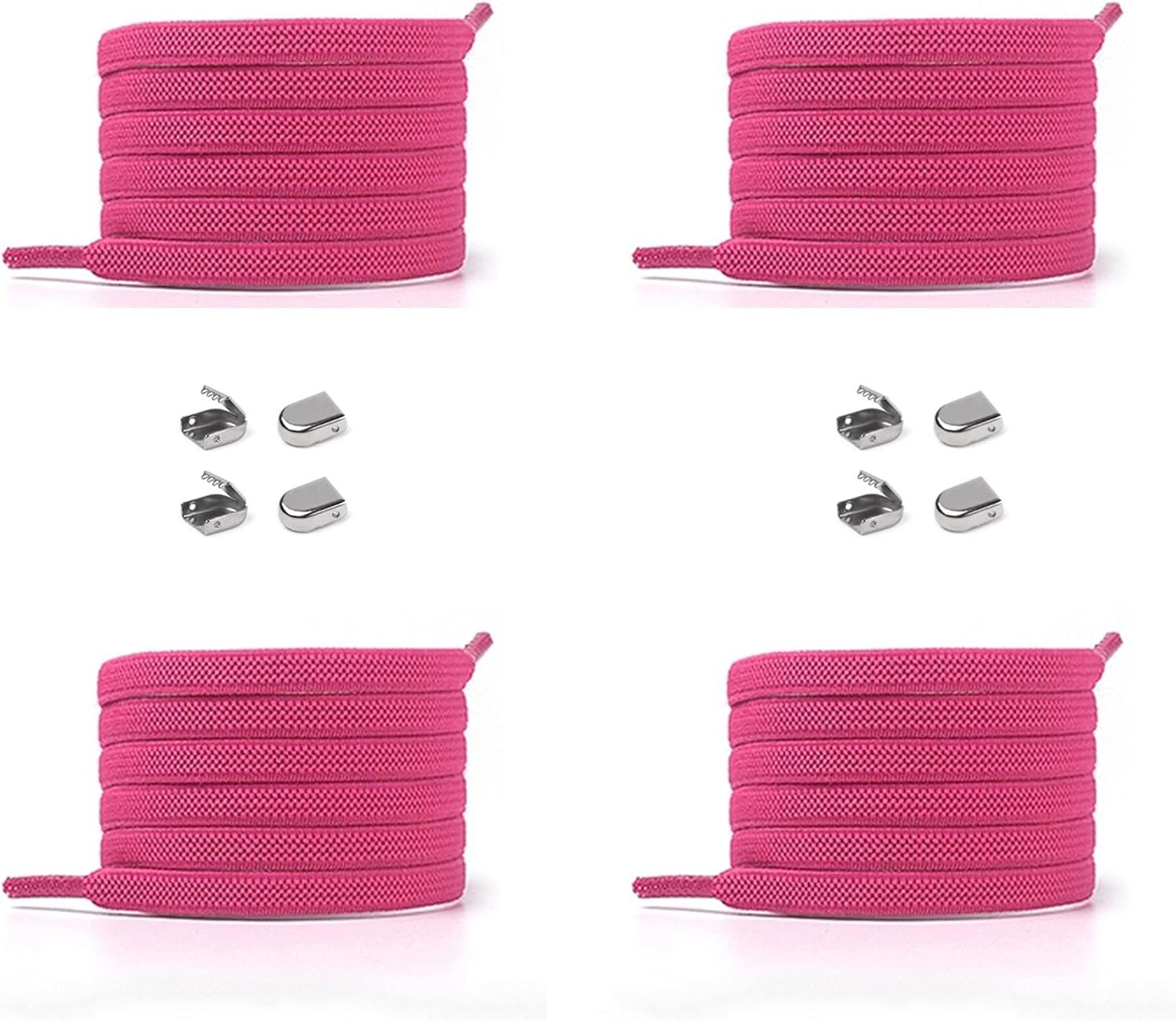ELANOX Schnürsenkel 4 Stück für 2 Paar Schuhe elastische Schnürsenkel mit Clips, inkl. Enden (Clips) - 8 St. in silber