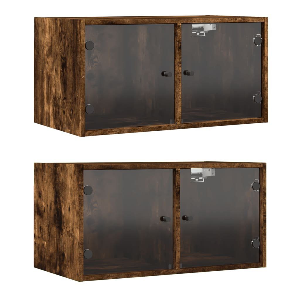 vidaXL Hängeschrank Wandschränke mit Glastüren 2 Stk. Räuchereiche 68,5x37x35 cm (2-St)