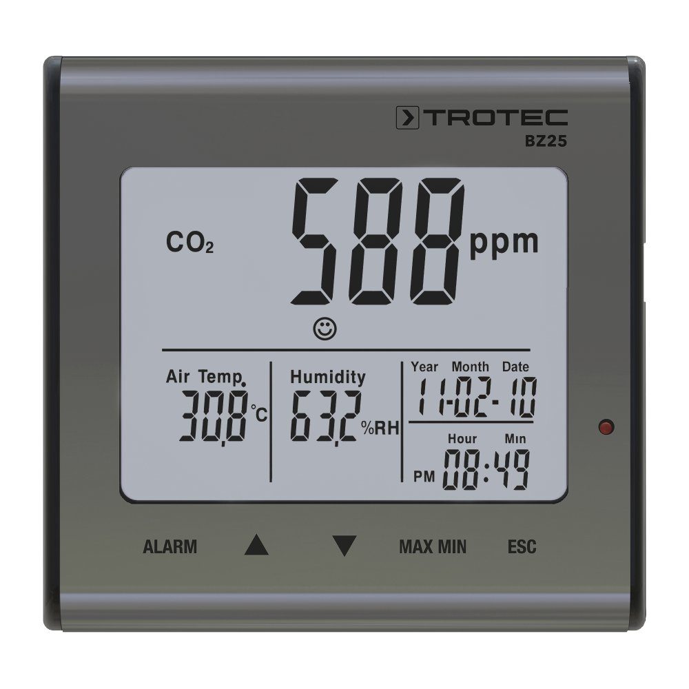 TROTEC Klimamesser TROTEC CO2-Luftqualitätsmonitor BZ25, Optimal für Schulen, Kindergärten, Wohnräume, Produktionsstätten, Arbeitsplätze
