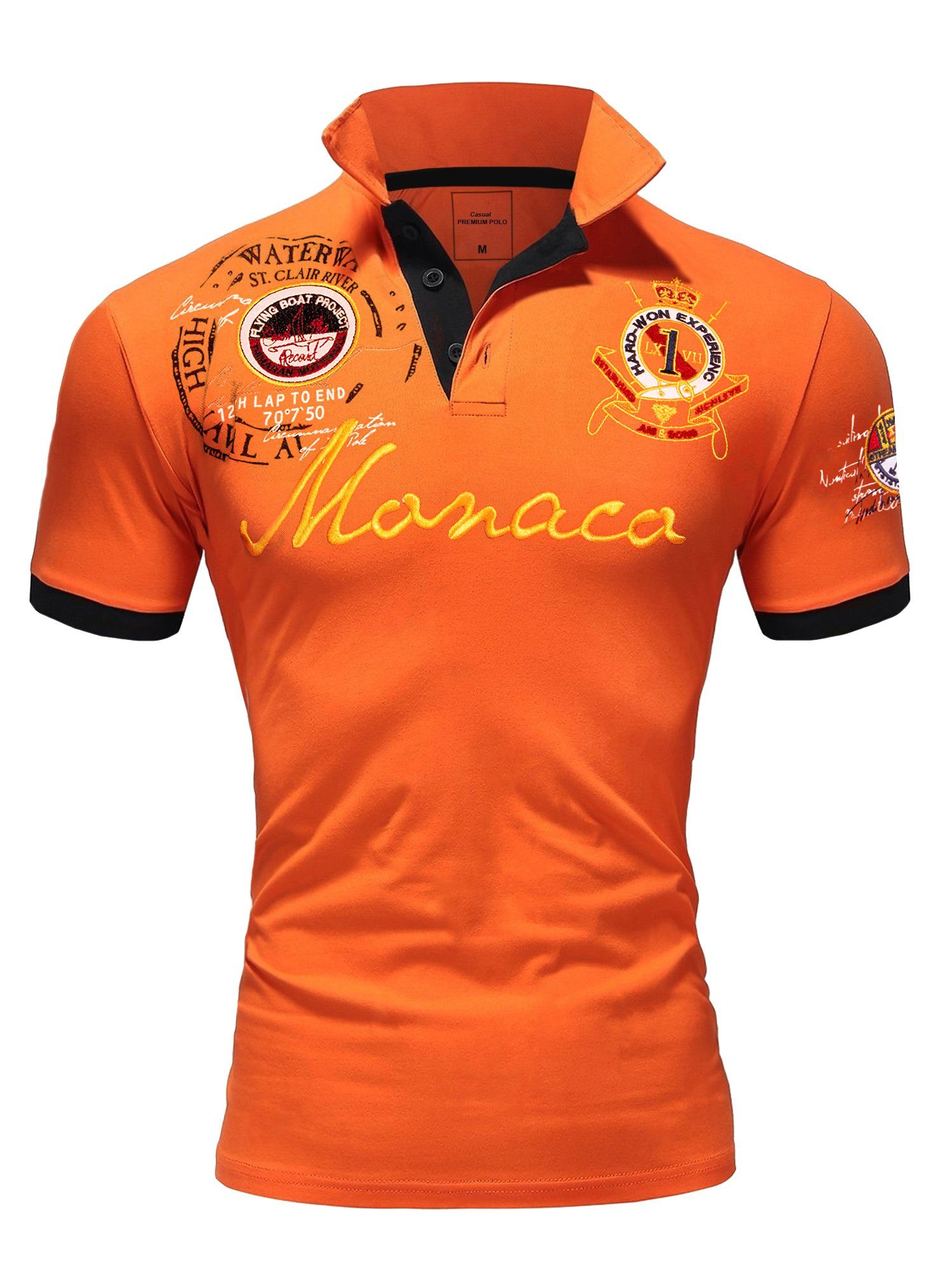 Polohemd Stickerei Poloshirt Kontrast Herren Monaco Monaco mit T-Shirt Basic Orange Amaci&Sons 2.0 Kurzarm Poloshirt Stickerei
