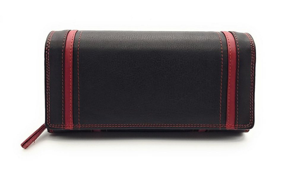 CLUB Damen Geldbörse XL Schutz, 16 schwarz JOCKEY RFID Portemonnaie Leder rot mit Kartenfächer, echt Smartphonefach,
