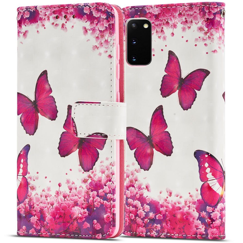 FITSU Handyhülle Handytasche für Samsung Galaxy S20 Hülle Schmetterling Motiv 6,2 Zoll, Flipcase für Samsung S20 Handyhülle, Handytasche mit Kartenfach