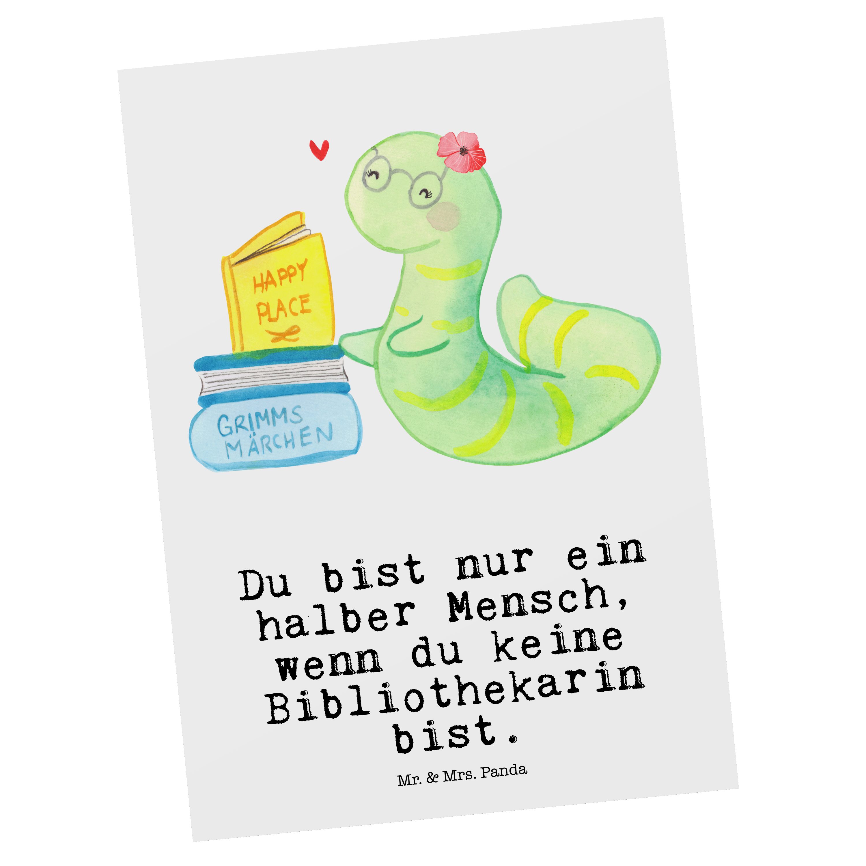 Mr. & Mrs. Panda Postkarte Bibliothekarin mit Herz - Weiß - Geschenk, Einladungskarte, Dankeschö