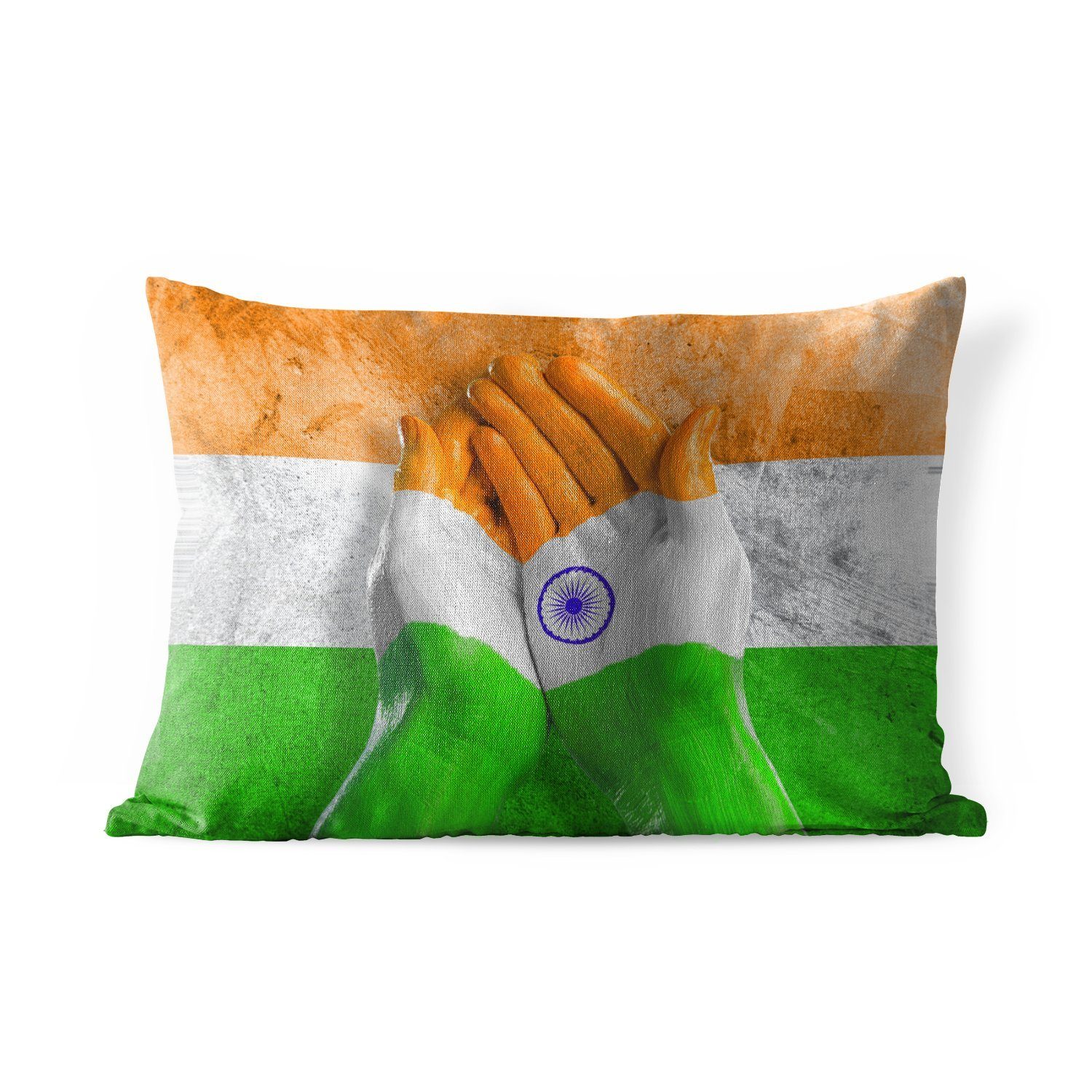 MuchoWow Dekokissen Zwei Outdoor-Dekorationskissen, die Flagge Kissenhülle Hände Dekokissenbezug, Indien, bilden von Polyester