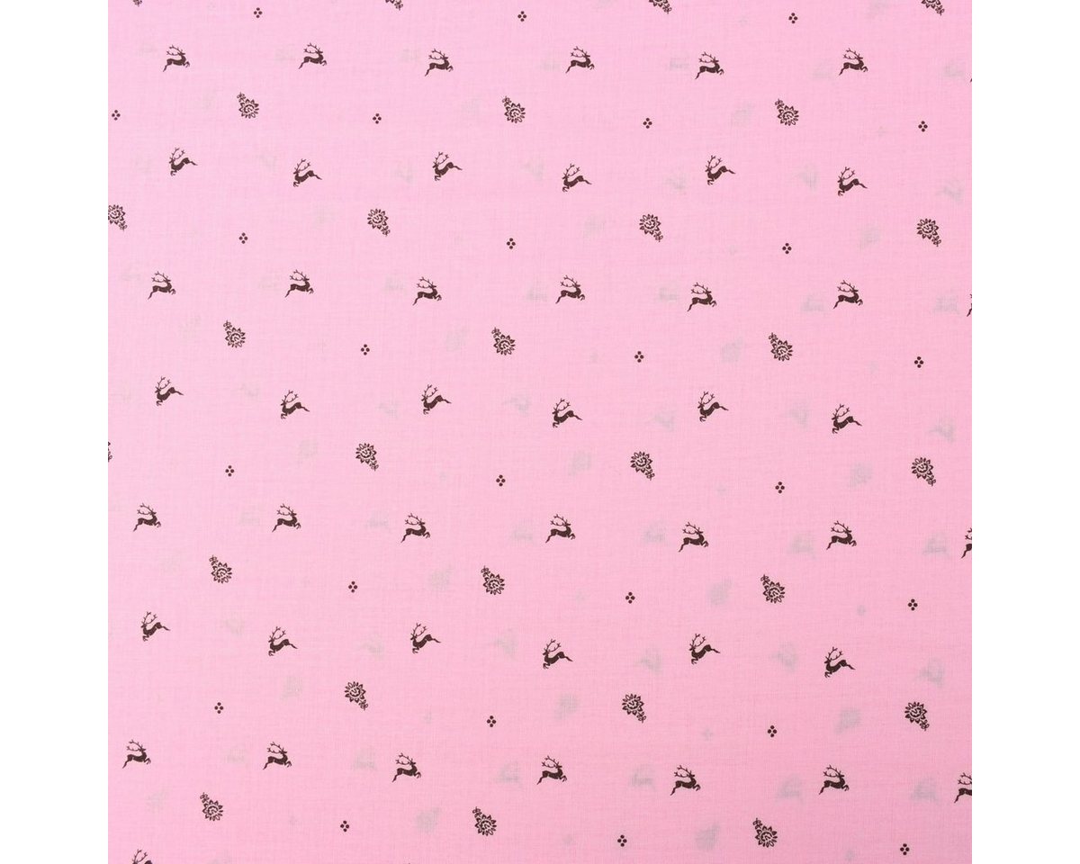 Thumbnail - SCHÖNER LEBEN. Stoff Baumwollstoff Trachten Blumen Hirsche Punkte rosa braun 1,50m Breite