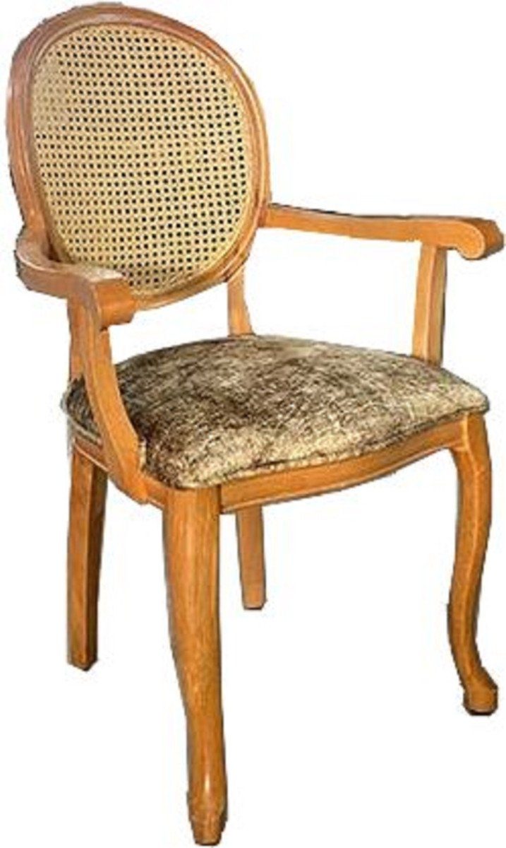 Casa Padrino Esszimmerstuhl Barock Esszimmerstuhl Khaki / Naturfarben - Handgefertigter Antik Stil Stuhl mit Armlehnen - Esszimmer Möbel im Barockstil