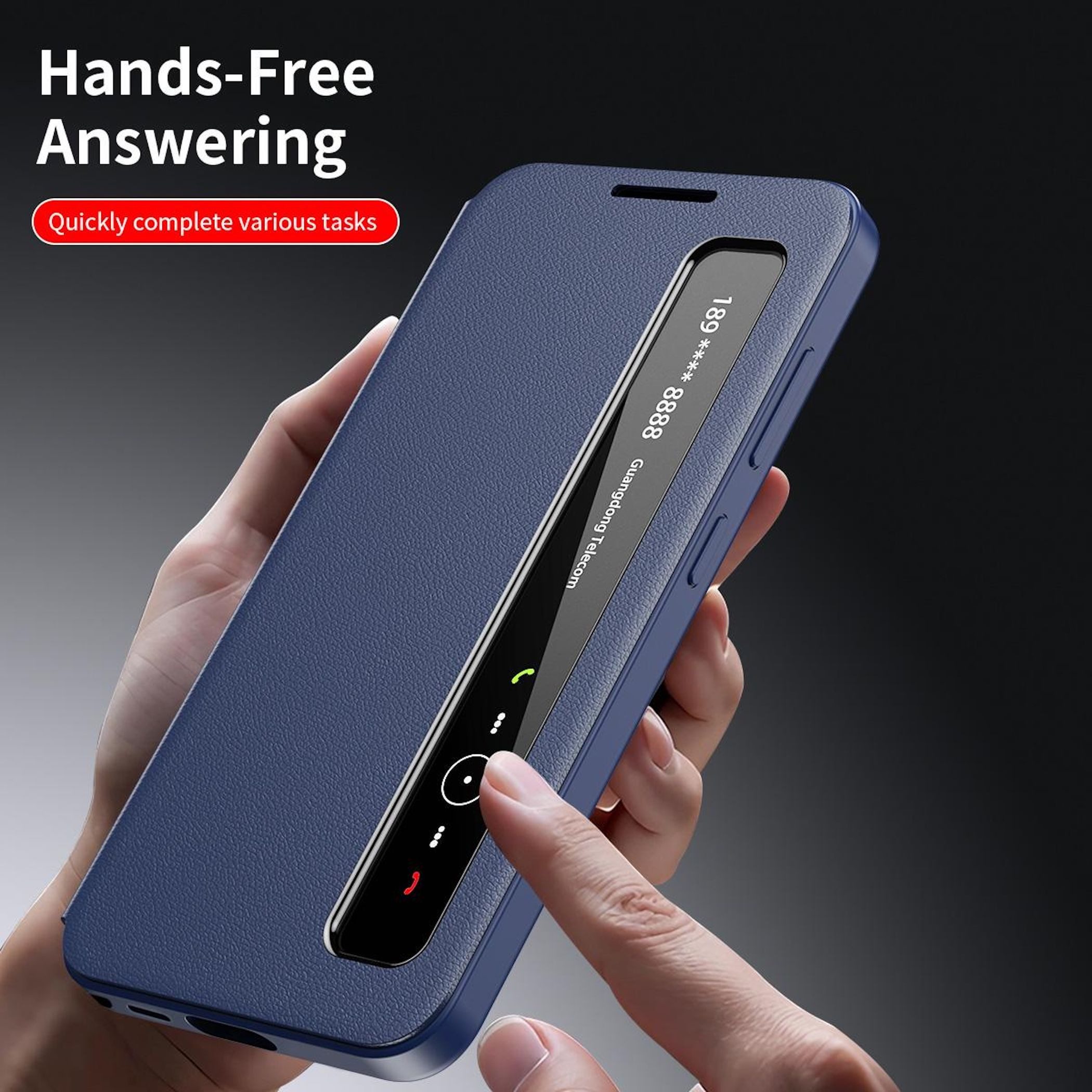 Wigento Handyhülle Für Samsung Galaxy S26 Ultra 5G Smart View Kunstleder Hülle Blau, Smart View Fenster, Rundumschutz
