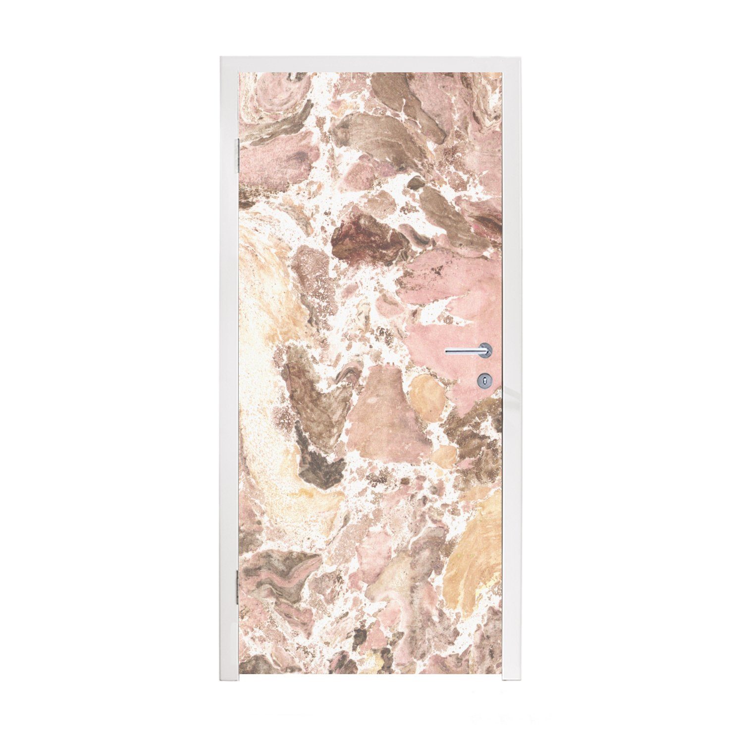 MuchoWow Tür, für Granit Matt, Türaufkleber, (1 Kristalle, St), - 75x205 Rosa - Türtapete bedruckt, Weiß Fototapete cm -