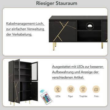 MODFU Sideboard TV-Lowboard (TV-Schrank für 90-Zoll-Fernseher mit 3 Türen, Großer 200x35x60 cm), modernem Schwarz-Gold-Design
