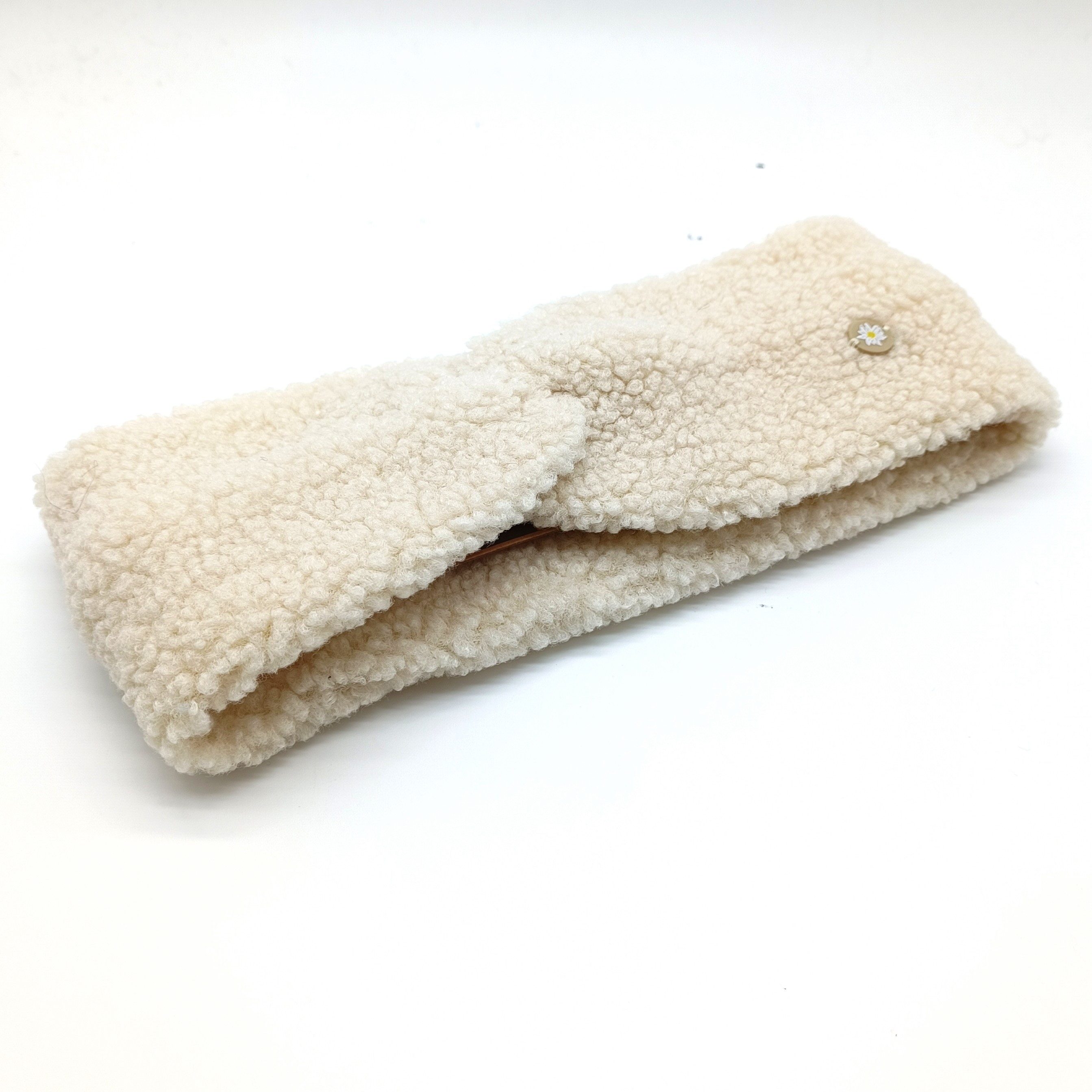 Bavarian Caps Strickmütze Sherpa Stirnbandl "Edelweiß" natur