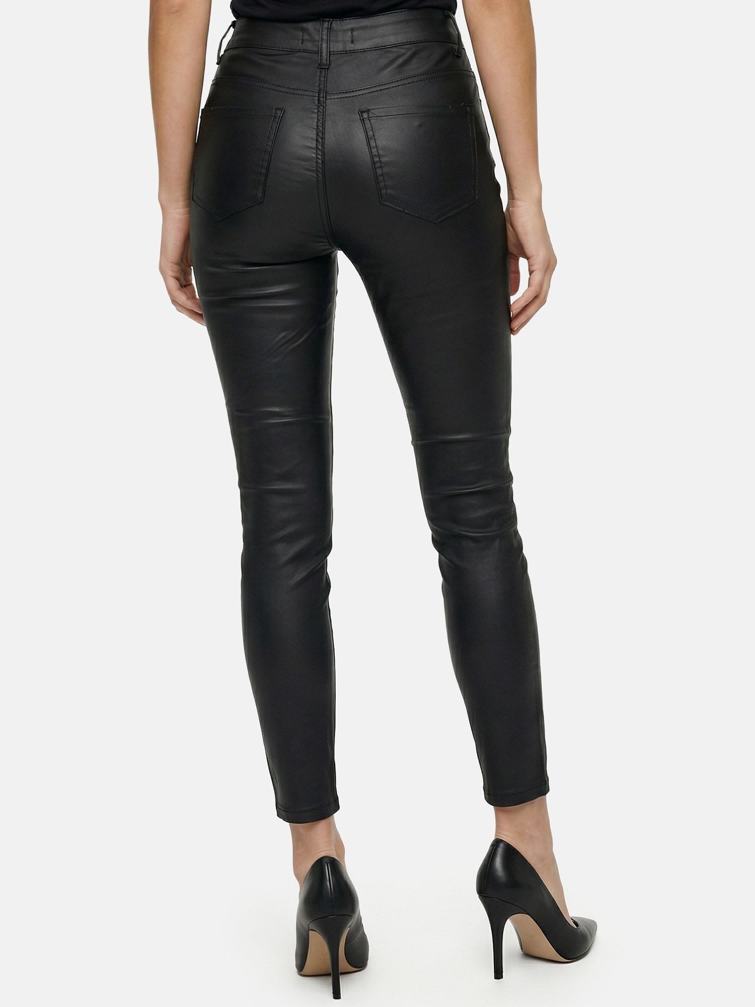 Tazzio Skinny-fit-Jeans F140 Leder-Optik, offene Knopfleiste, High Waist