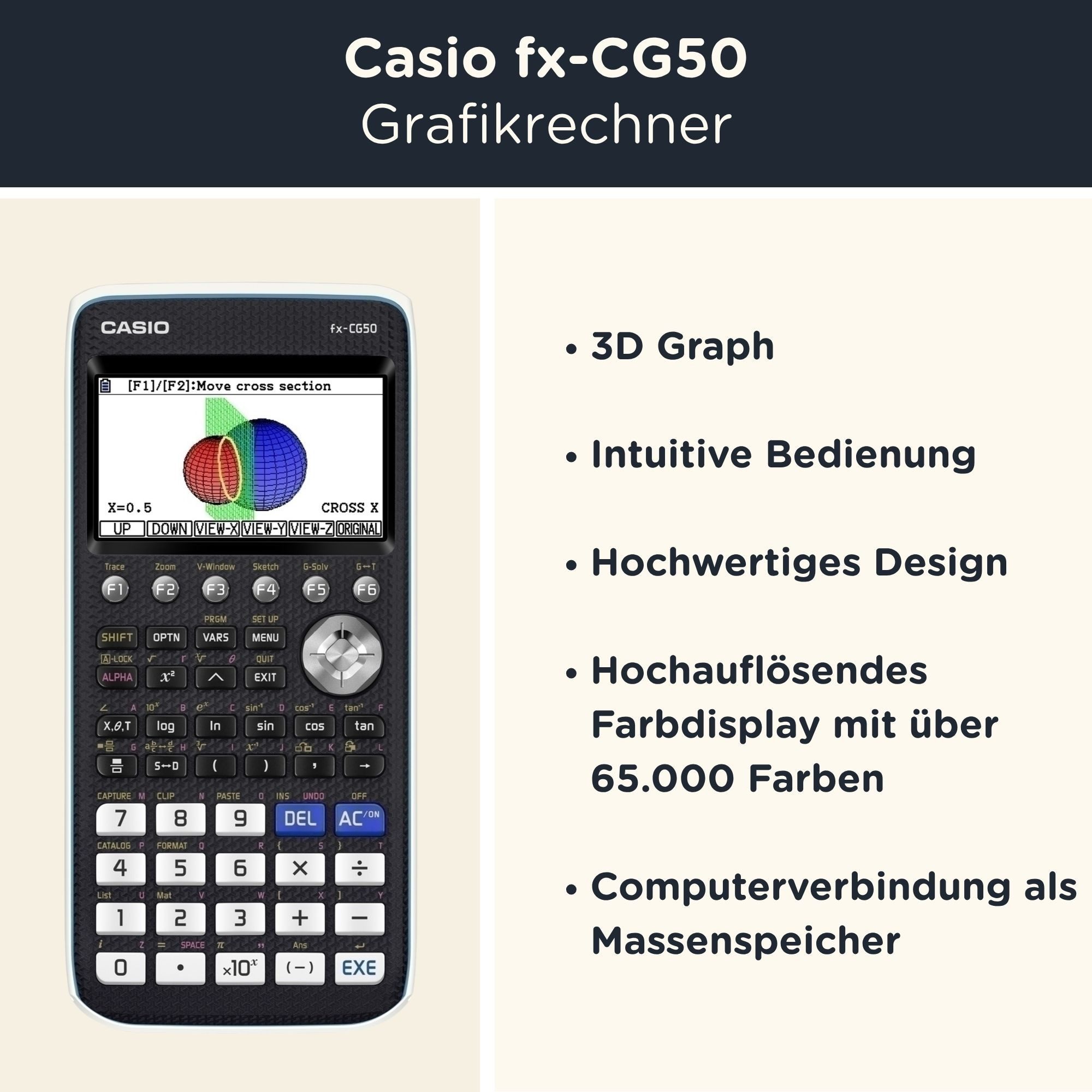 CASIO Taschenrechner fx-CG50 Grafikrechner inkl. WYNGS Schutztasche Blau