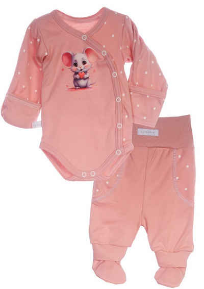 La Bortini Body & Hose Wickelbody Hose Baby Anzug 2tlg Set Body 44 50 56 62 68 74 80 86 aus reiner Baumwolle, Ärmel mit Kratzschutz