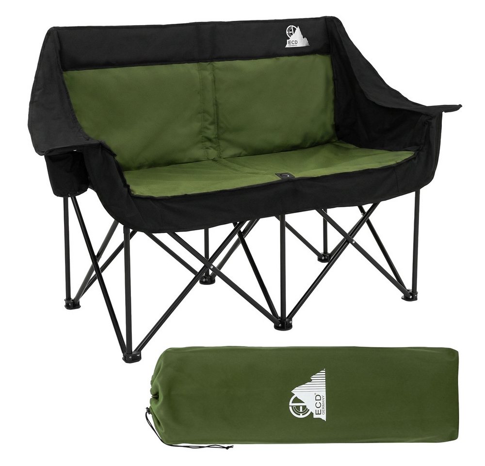 ECD Germany Campingstuhl Campingsofa faltbar für 2 Personen 2-Sitzer mit Tasche/Getränkehaltern, Doppel Klappstuhl mit Stahlgestell, Campingbank Faltsofa gepolstert