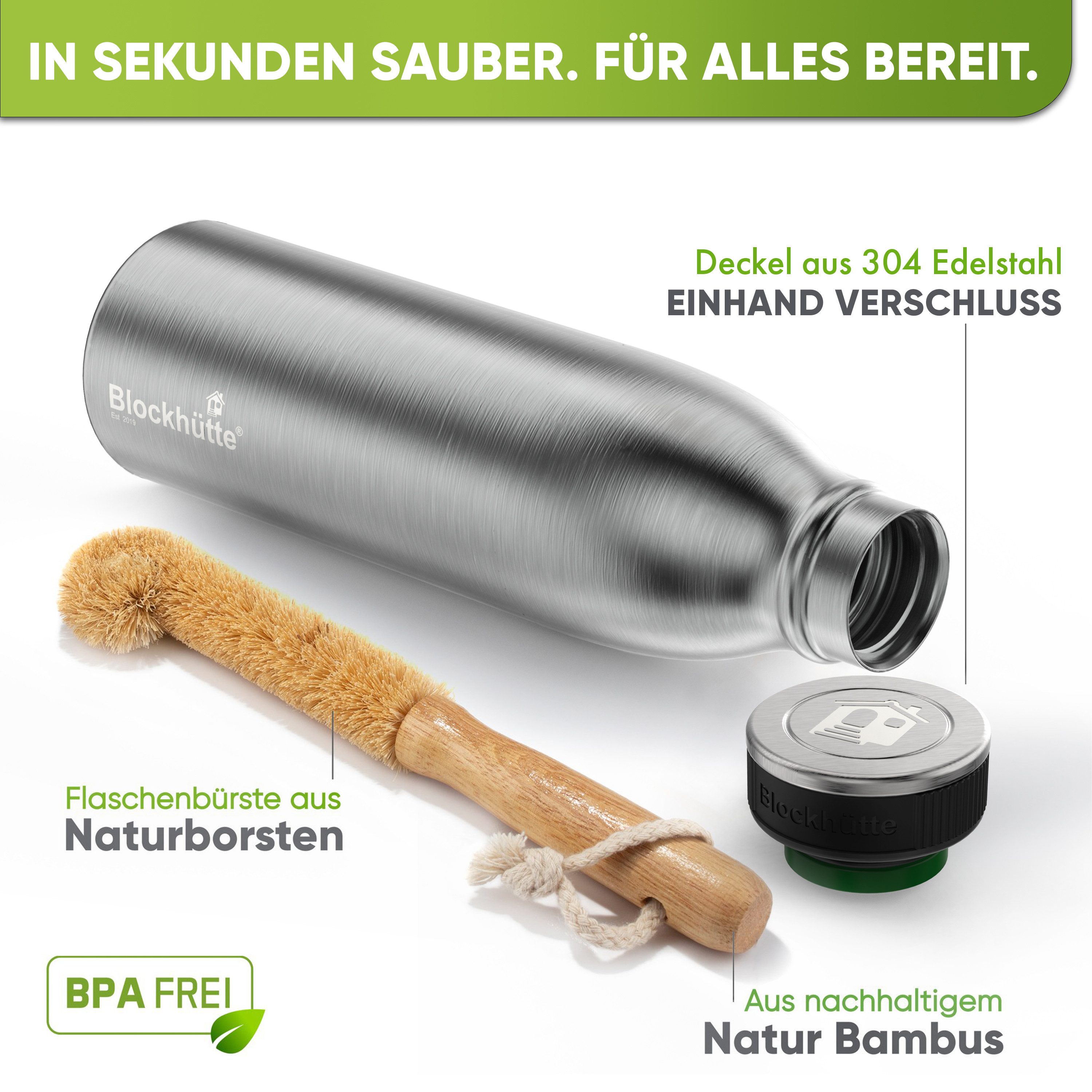 Blockhütte Isolierflasche Sportflasche - Trinkflasche Edelstahl - Edelstahl Trinkflasche Kinder, Auslaufsicher, 13 Stunden heiß, 25 Stunden kalt – Bild 3 von 5