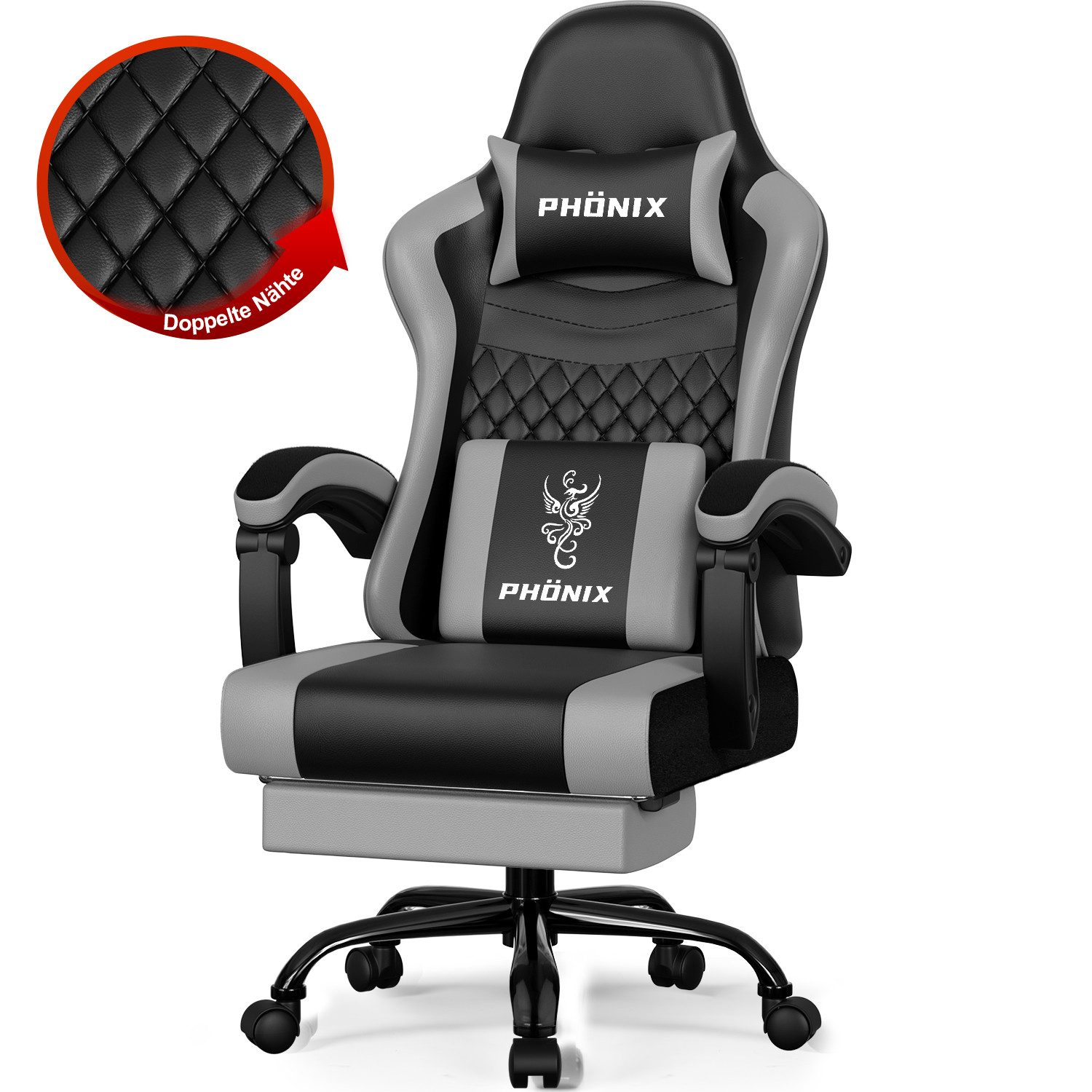 Adormii Gaming-Stuhl Gaming Stuhl ergonomisch Gaming Chair Bürostuhl verstellbare (Gaming Stuhl mit verstellbaren Lendenkissen, Armlehne und Kopfstütze, Gamer Stuhl Bequeme Sitzkissen), gepolsterter Gaming-Stuhl, bis 150 kg Belastbarkeit