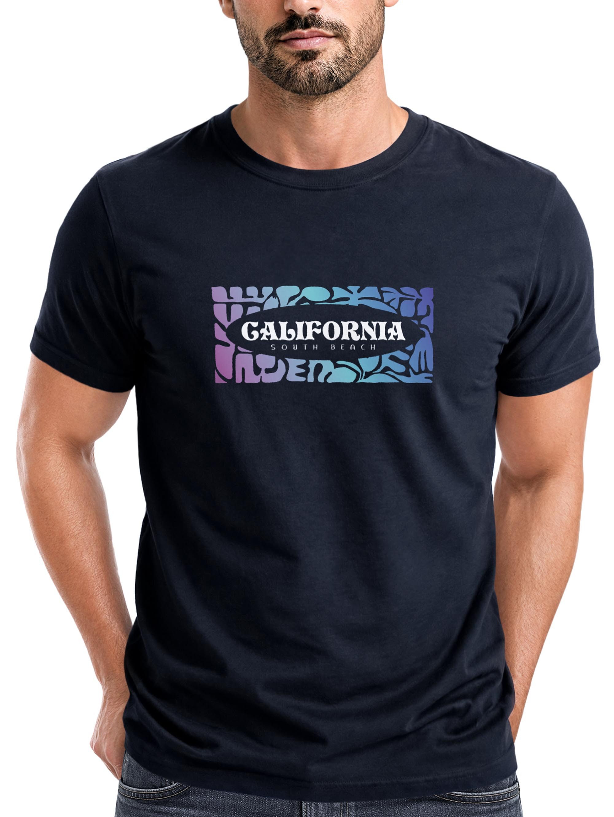 Neverless Print-Shirt Herren T-Shirt California Brustprint Schrift Aufdruck Sommer mit Print