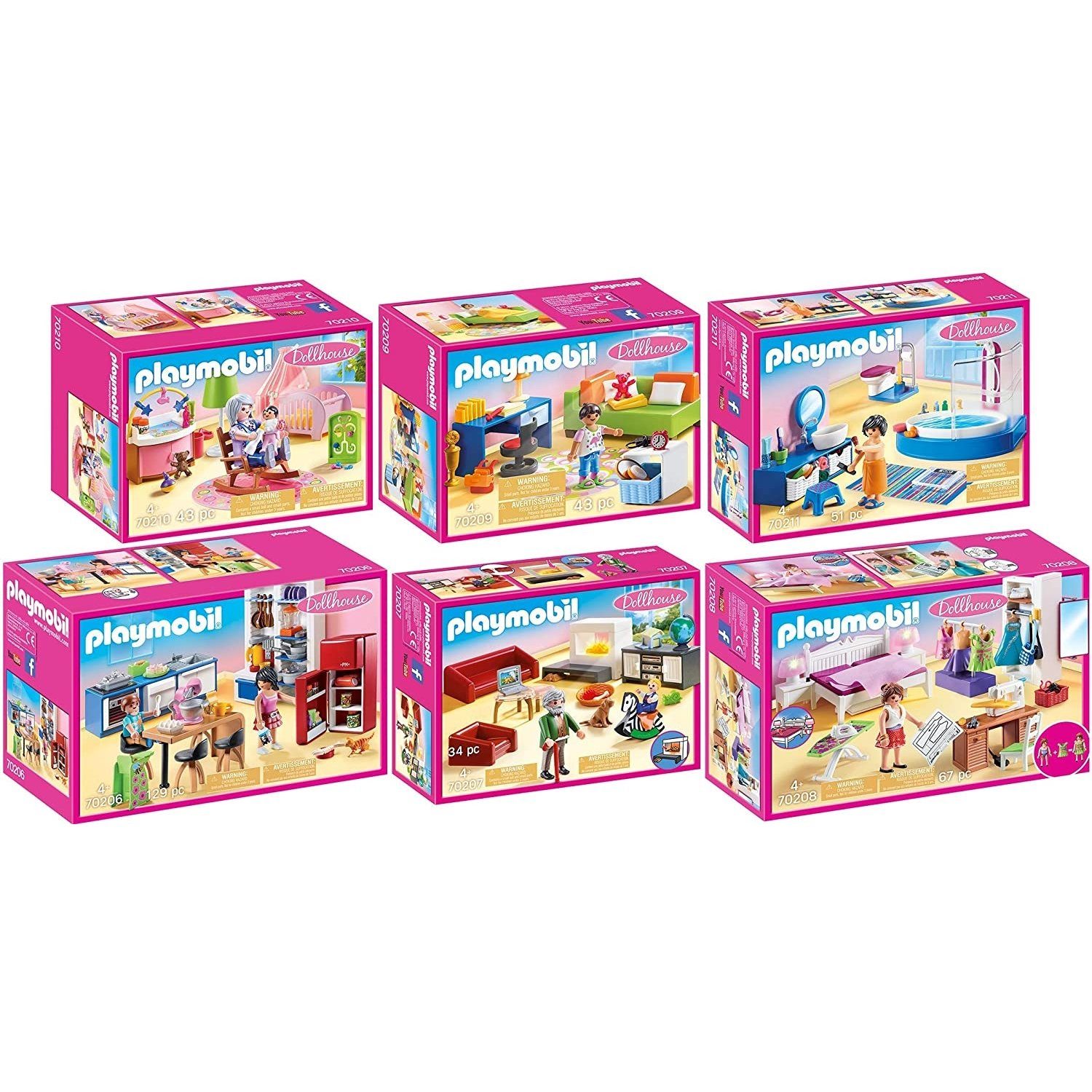 Playmobil® Spielbausteine 70206-07-08-09-10-11 Dollhouse 6er Set Alle Zimmer