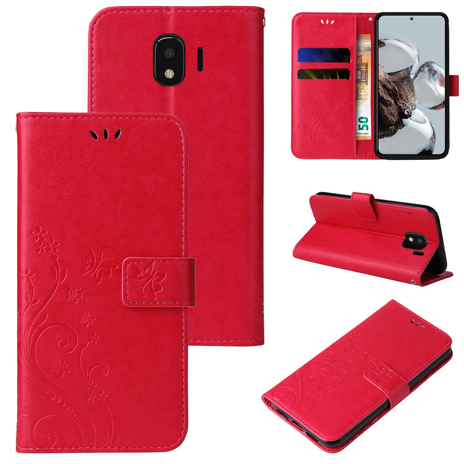 Tec-Expert Handyhülle Cover Tasche Hülle für Samsung Galaxy J4 5,5 Zoll, Klapphülle Case mit Kartenfach Fliphülle aufstellbar, Motiv Blumen