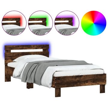 vidaXL Bett Bettgestell mit Kopfteil und LED-Leuchten Räuchereiche 75x190cm