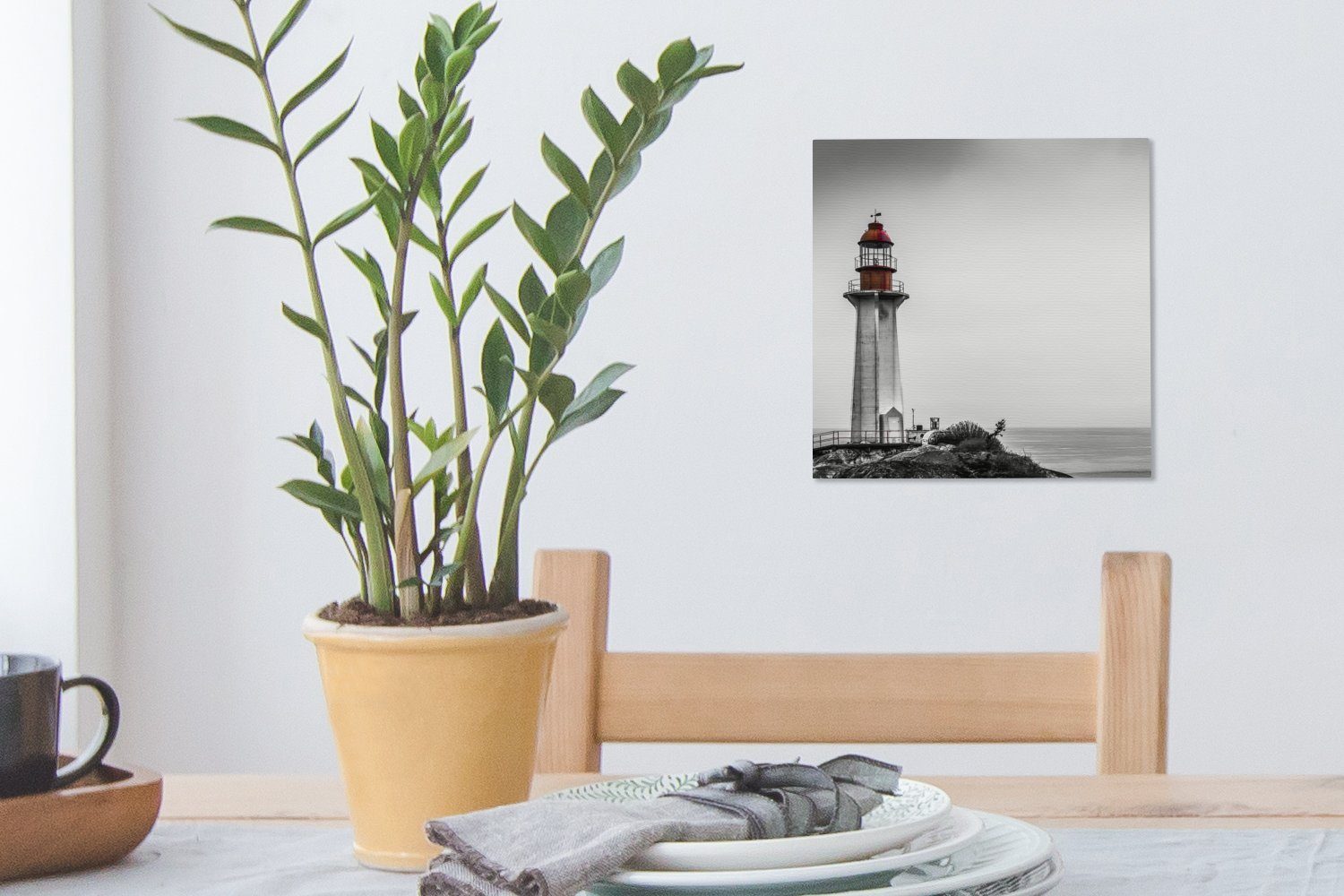 OneMillionCanvasses® Leinwandbild Schwarz-Weiß-Foto Leinwand eines Leuchtturms Westen Bilder Vancouver, Wohnzimmer für im Schlafzimmer (1 von St)