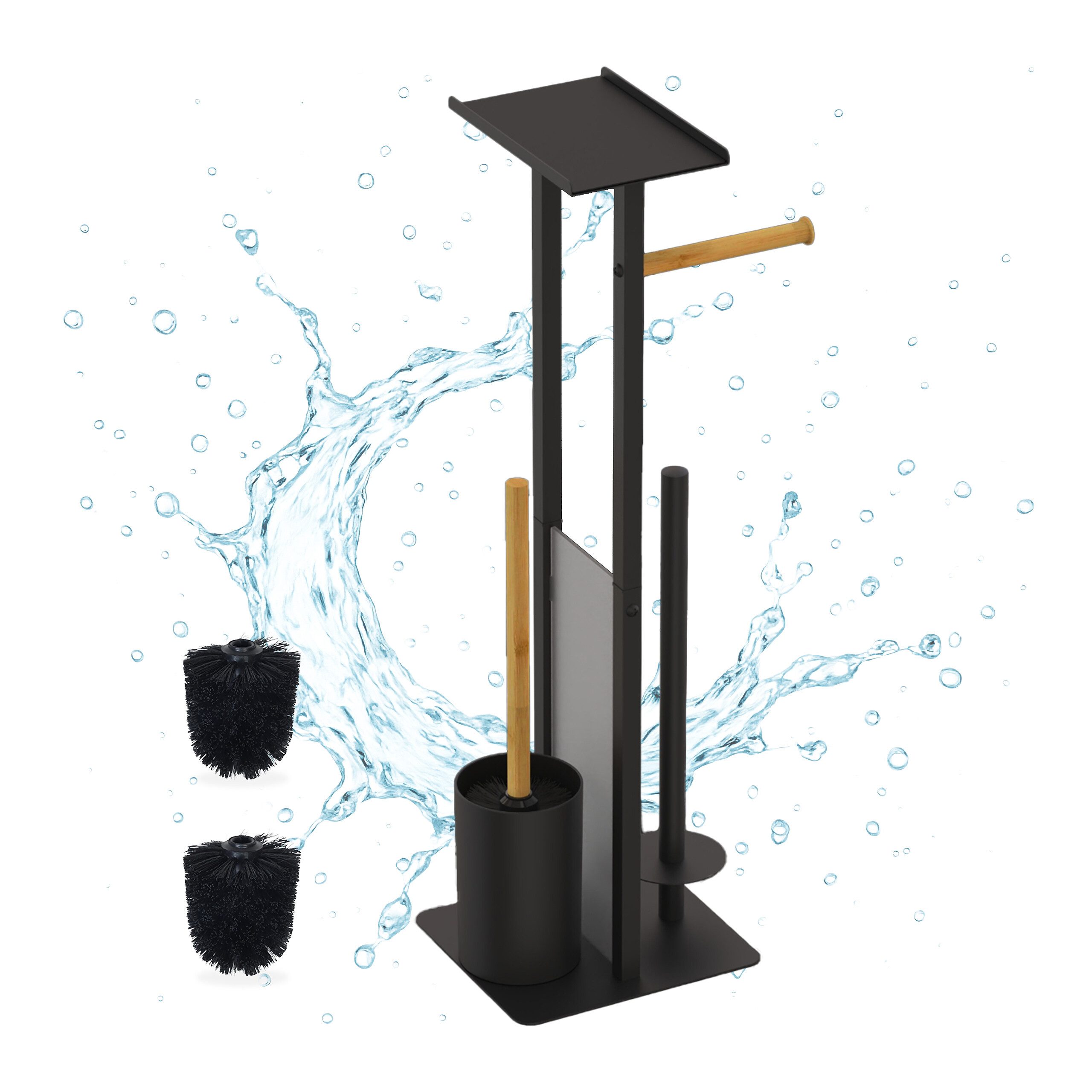 relaxdays WC-Garnitur Metall & Bambus, schwarz günstig online kaufen