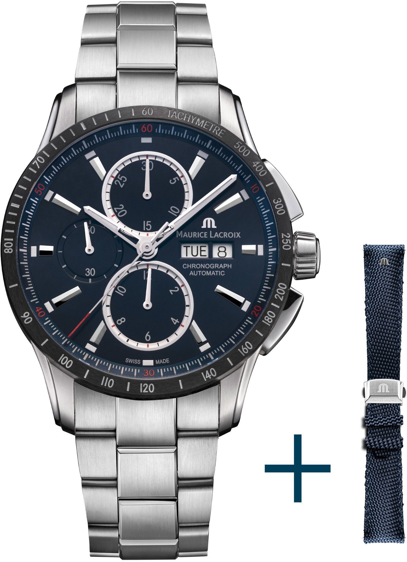 MAURICE LACROIX Chronograph Pontos S Chronograph, PT6038-SSL2H-430-C, (Set, 2-tlg., Uhr mit Wechselband), Automatik