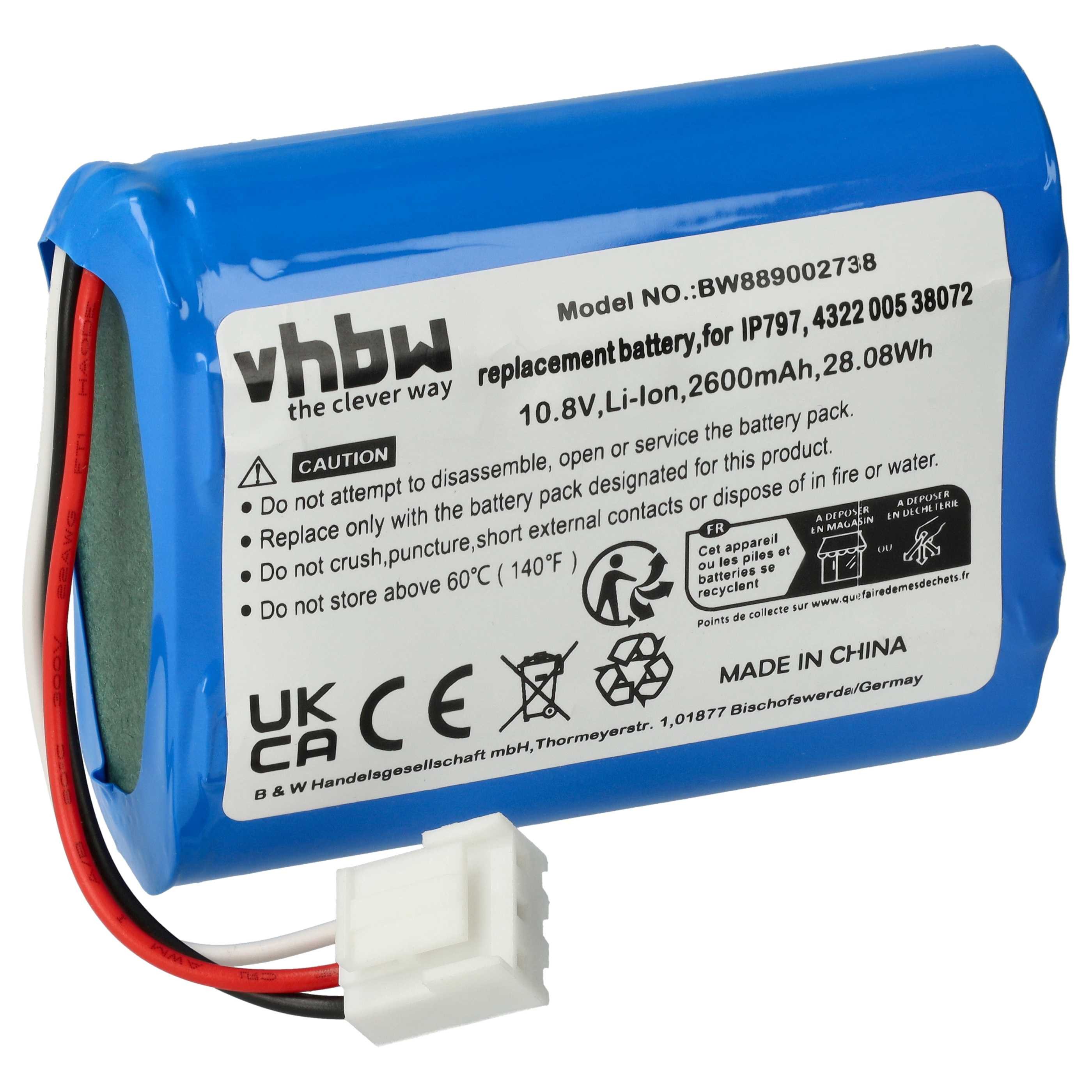 vhbw Akku Ersatz für Philips IP797, 4322 005 38072 für Saugroboter (2600 Staubsauger-Akku Akku Li-Ion 2600 mAh (10,8 V), Leistungsfähiger Austausch-Akku für Ihren Saugroboter