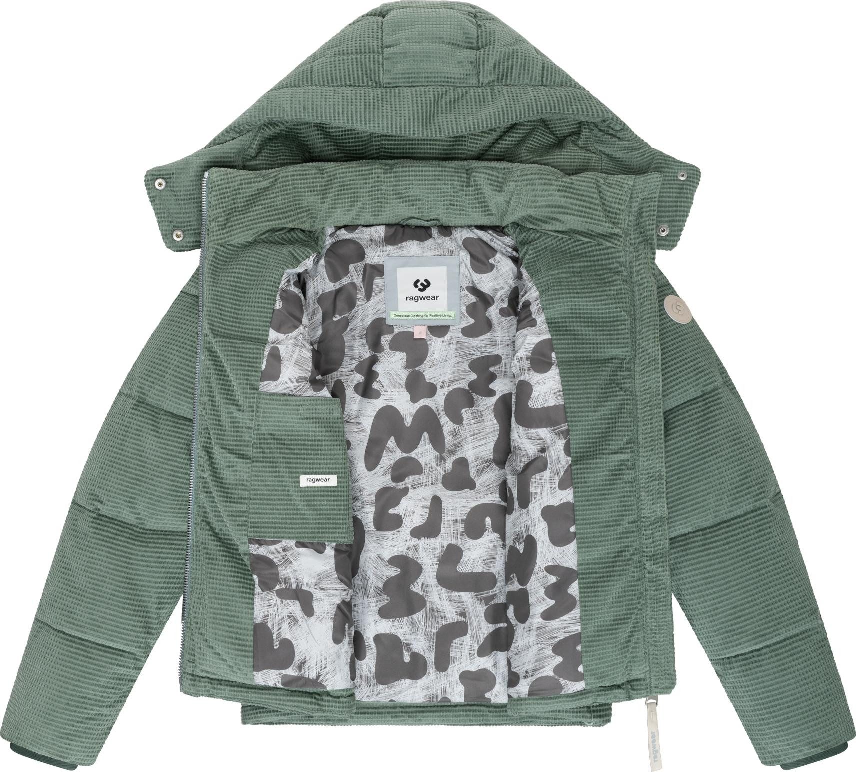 Ragwear Steppjacke Roobie Cordy Wasserdichte Winterjacke aus Kord mit abnehmbarer Kapuze
