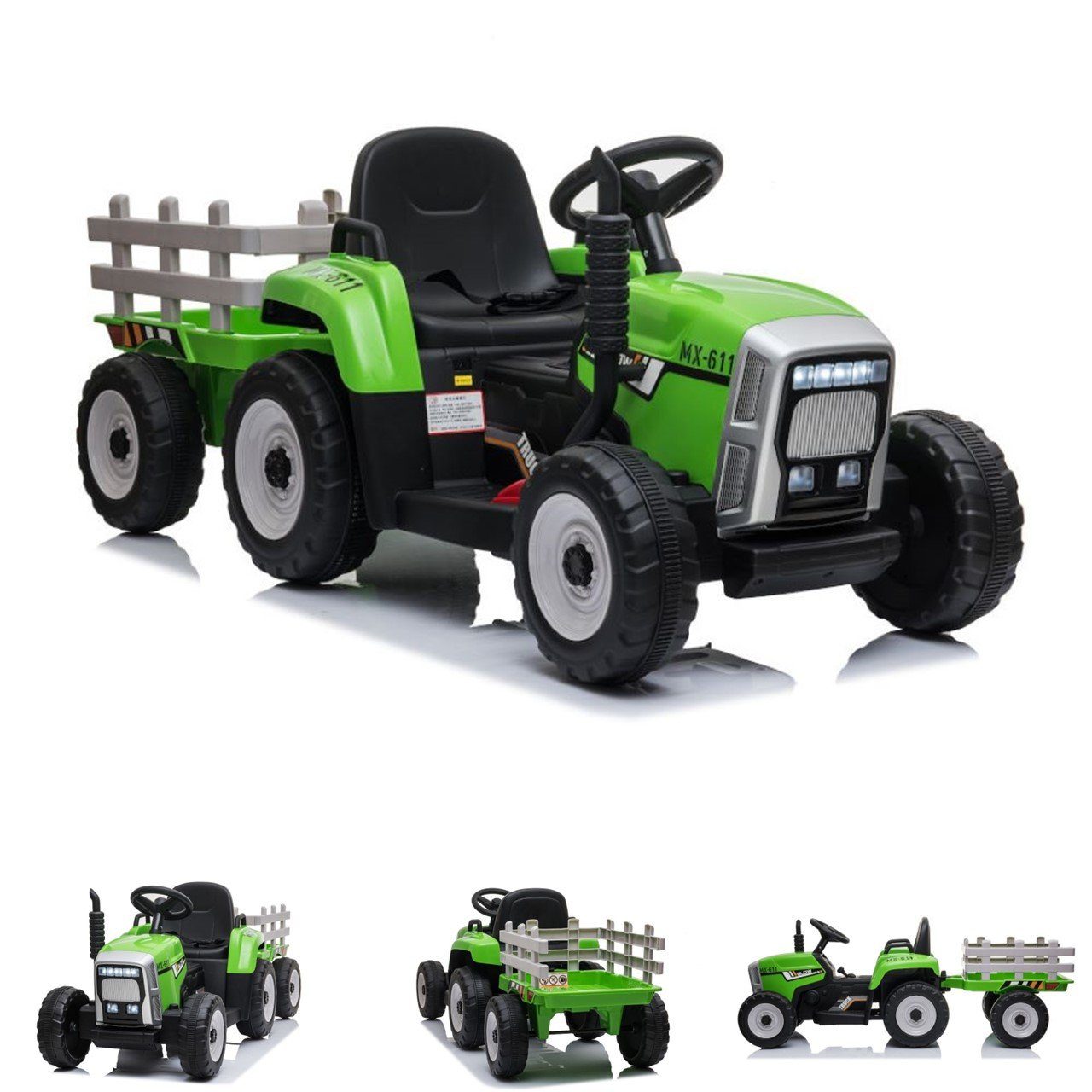 ES-Toys Elektro-Kinderauto Kinder Elektrotraktor Anhänger, Belastbarkeit 30 kg, 2 Elektro Motoren MP3 Rückwärtsgang 30 kg