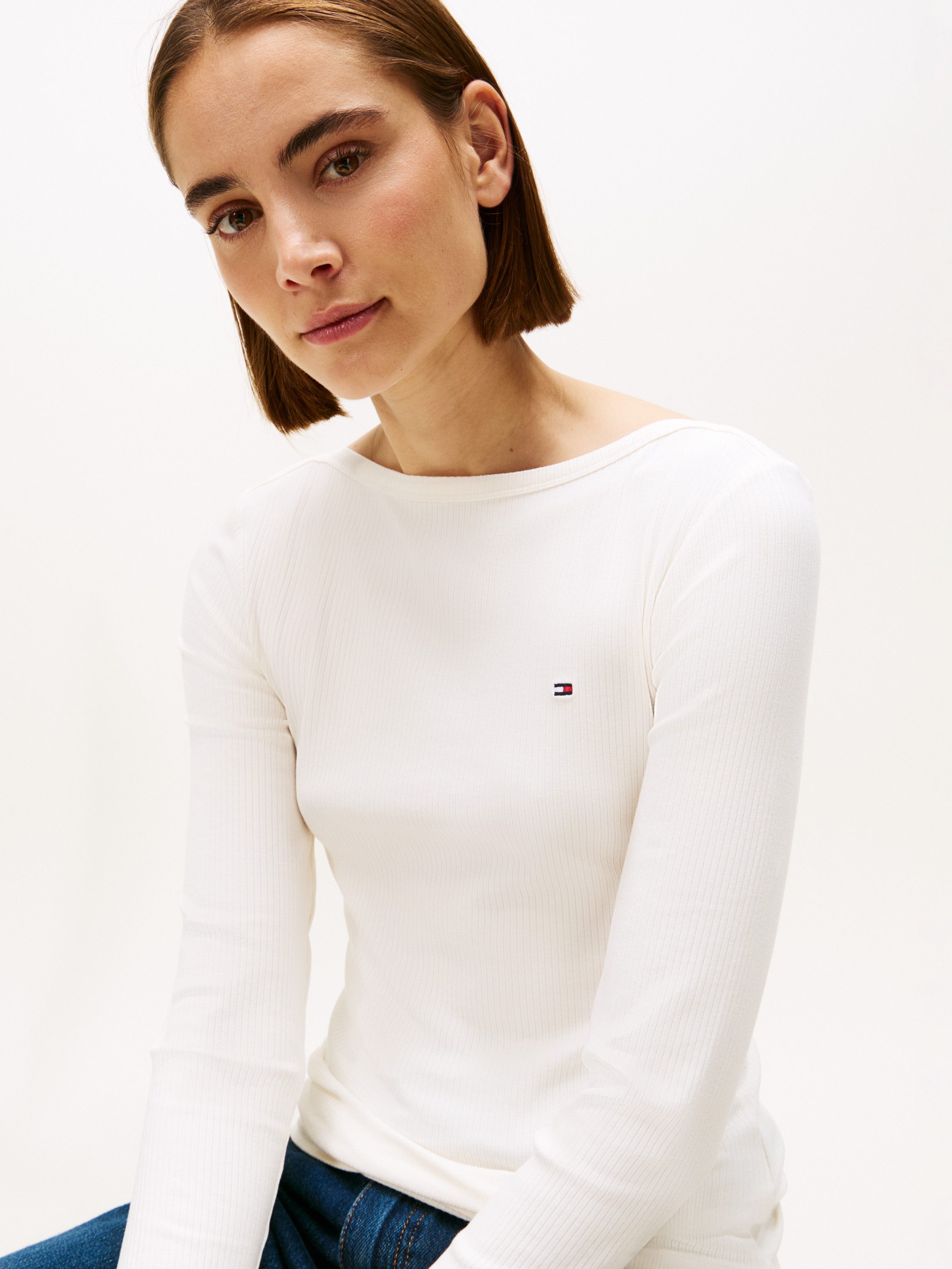 Tommy Hilfiger Langarmshirt SLIM 5X2 RIB BOAT-NK LS mit U-Boot Ausschnitt u günstig online kaufen