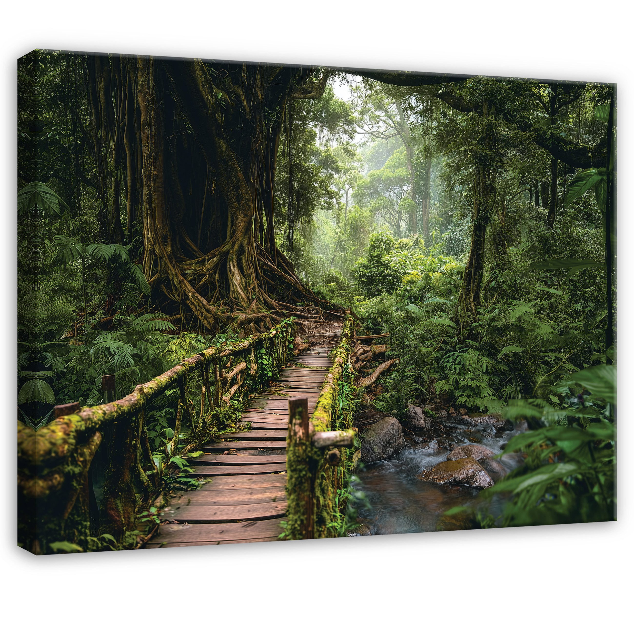 Wallarena Leinwandbild Wald Bäume - Grün - Modern - Schlafzimmer, Wald, 100x75x3cm