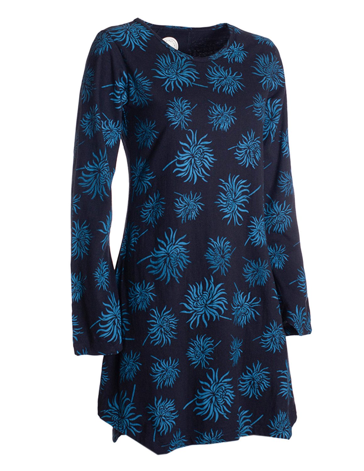 Vishes Tunikakleid Langarm Damen Blumen-Tunika Shirt-Kleid Glockenärmel Baumwolle Hippie, Boho, Goa Style