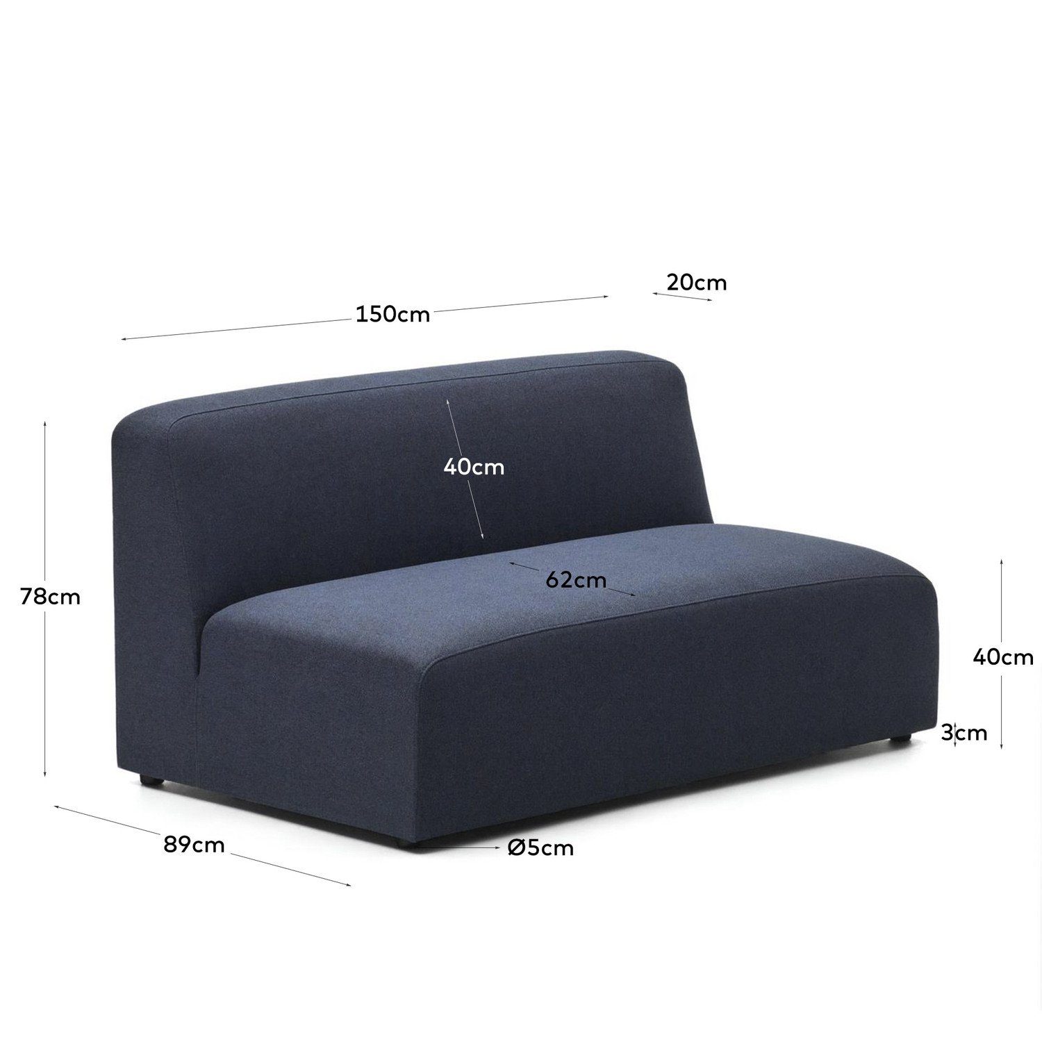 150x 89 78 Sofa x cm 2-Sitzer-Modul Blau Modul Sitzgelegenheit Natur24 Neu Neom