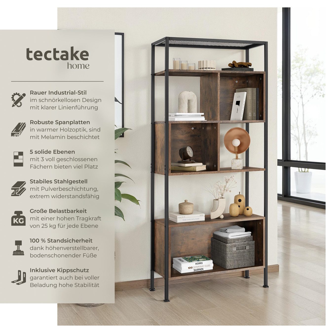 tectake Bücherregal Standregal mit 5 Ebenen, inklusive Kippschutz, 75 x 31 günstig online kaufen