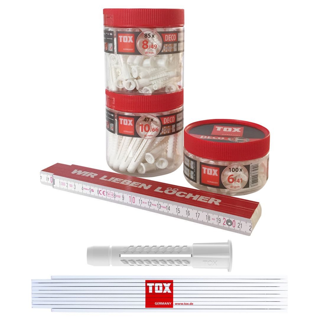 TOX-DÜBEL-TECHNIK Universaldübel Allzweckdübel Deco Set 6/41 + 8/49 + 10/66 + Meterstab, (1-tlg)