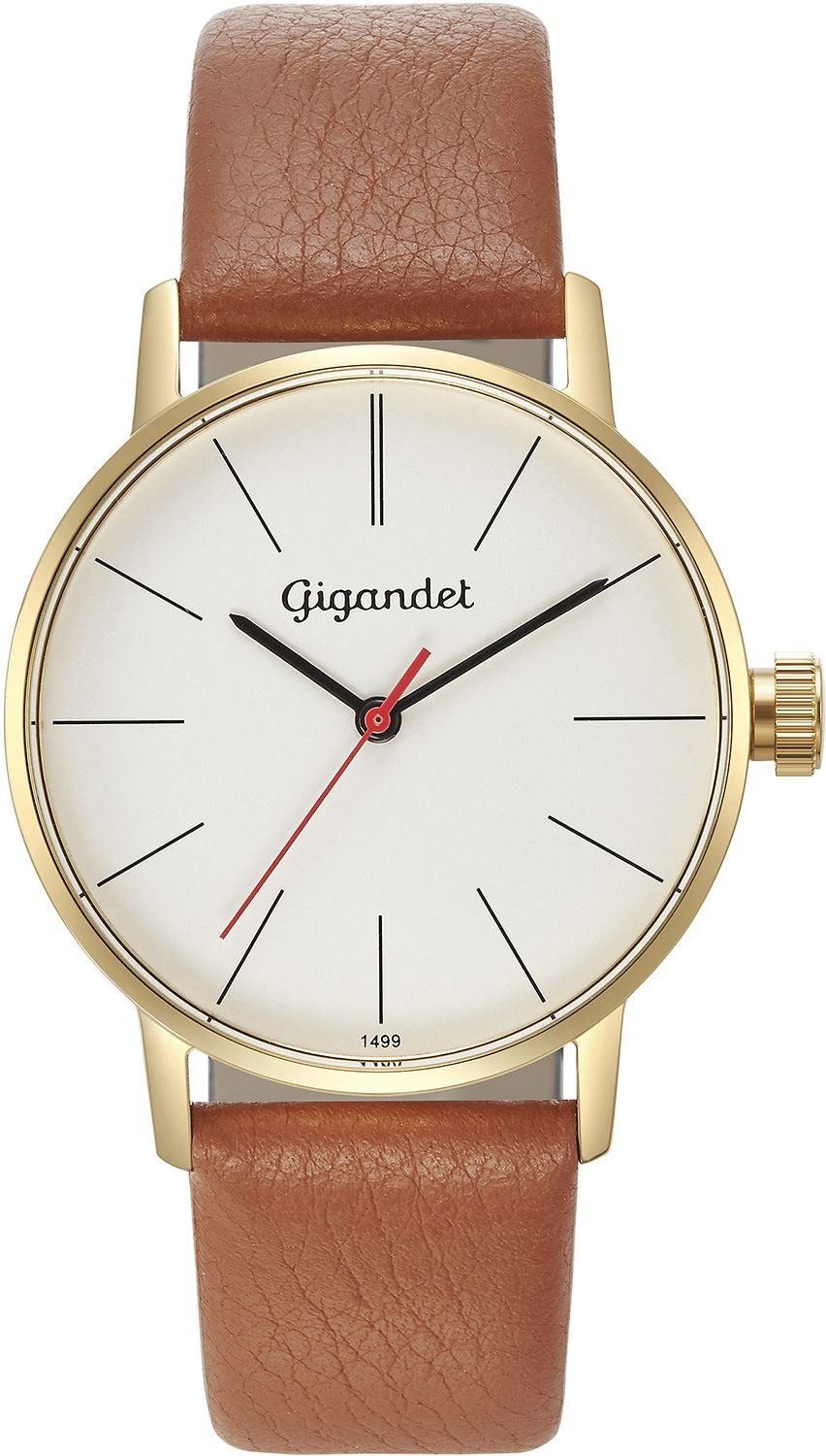 Gigandet Quarzuhr Damenuhr, Armbanduhr, Businessuhr, 35mm, MINIMALISM G43-010 G43-010, Mineralglas, Lederband, Schlicht, Flach, 3bar/30m wasserdicht