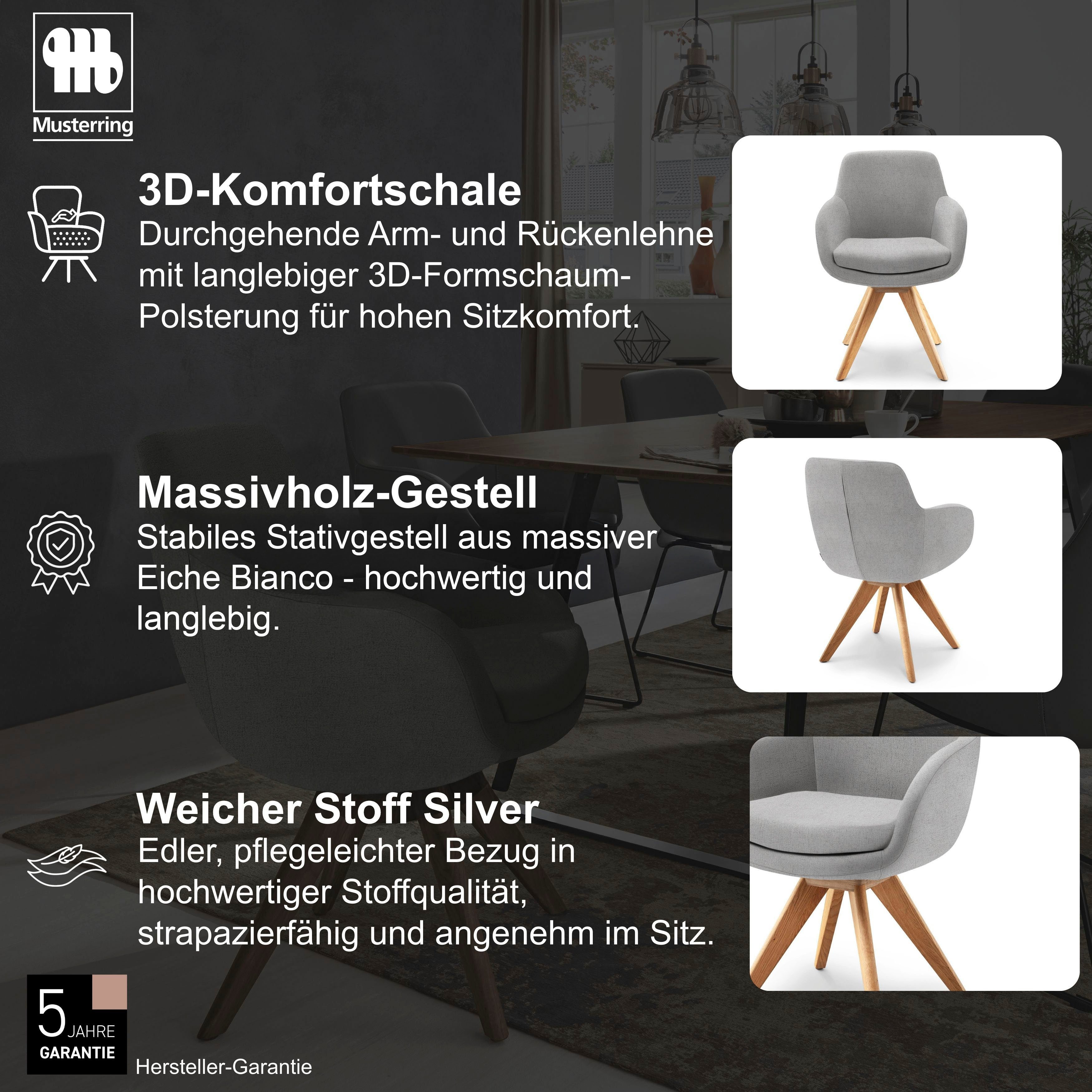 Musterring Esszimmerstuhl Tavia (Set, 2 St), Stativgestell Eiche Bianco, Drehfunktion optional, diverse Farben