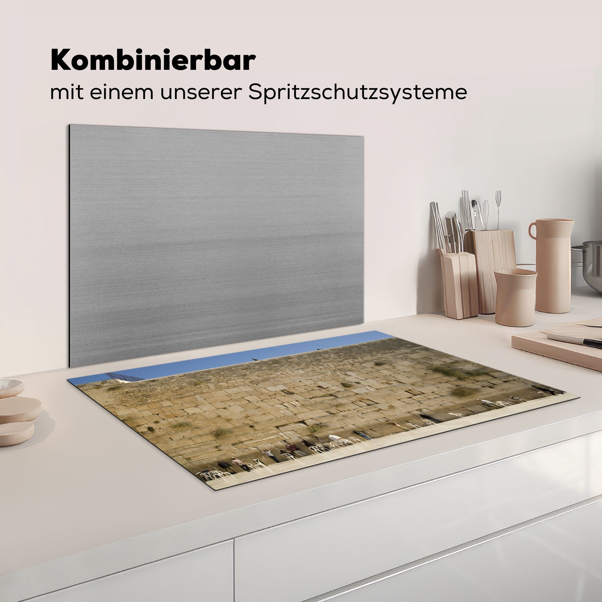 Mauer Menschen, cm, Induktionskochfeld die Schutz - Steine für Herdblende-/Abdeckplatte tlg), - 81x52 küche, Vinyl, MuchoWow Ceranfeldabdeckung (1