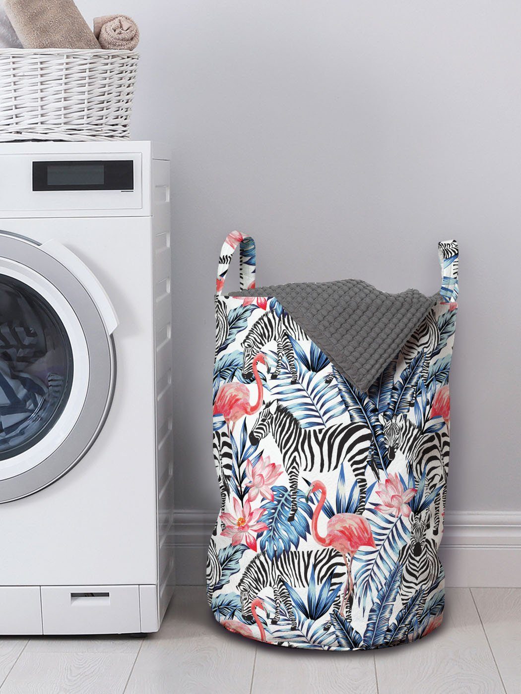 für Waschsalons, Zebra Kordelzugverschluss Aquarell Abakuhaus mit mit Wäschesäckchen Flamingo Wäschekorb Griffen